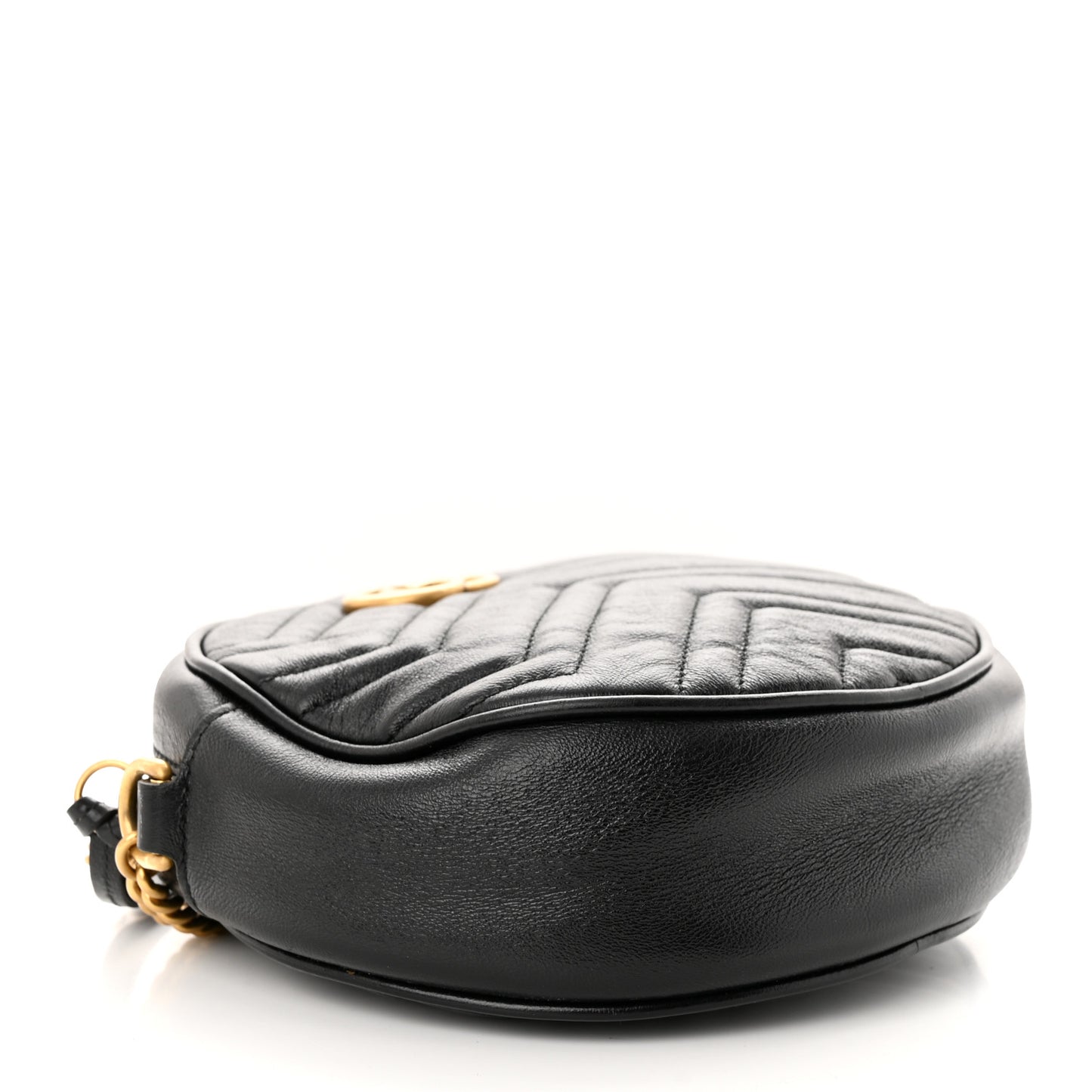 Azalea Calfskin Matelasse Heart Mini GG Marmont Round Shoulder Bag Black