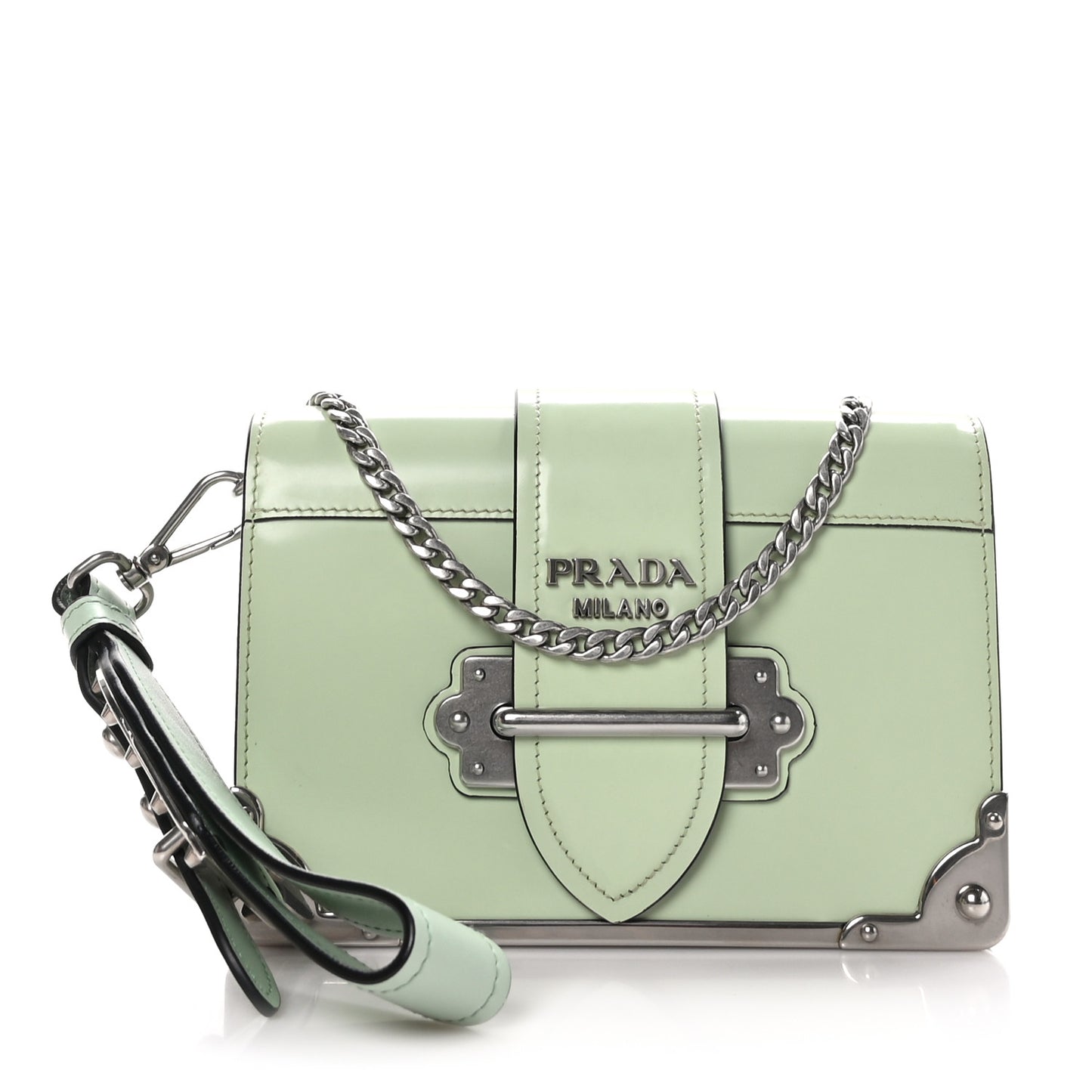 Spazzolato Soft Calf Cahier Chain Wristlet Acqua