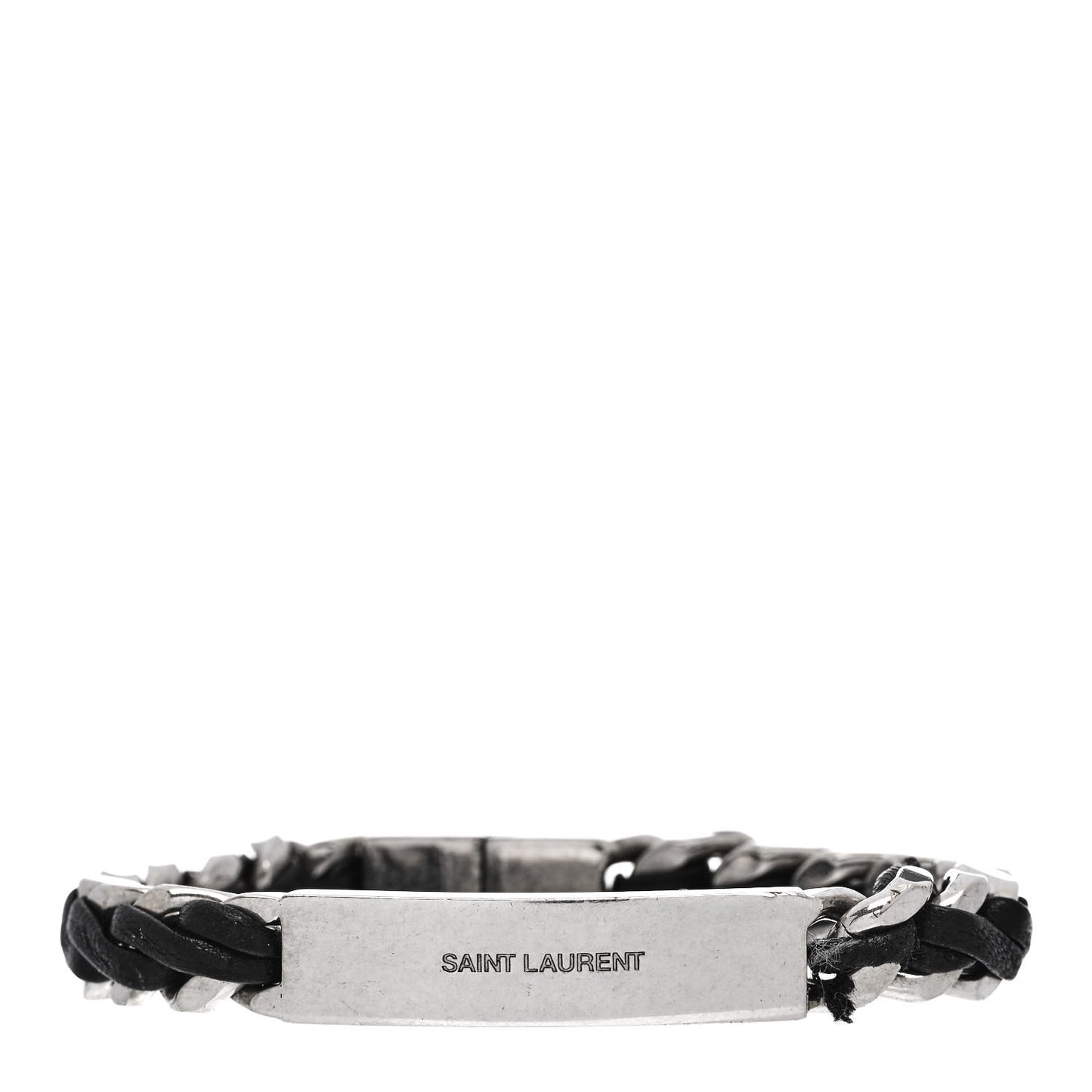 Metal Leather Curb Chain Bracelet Oxidized Silver Black