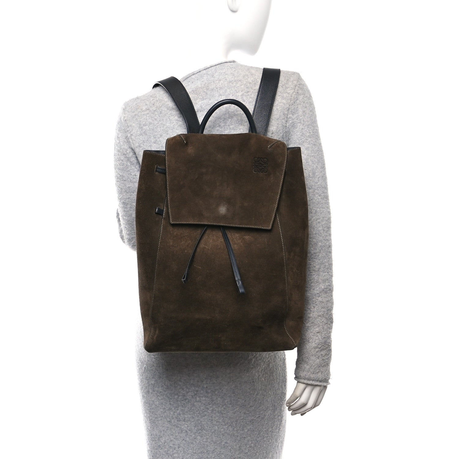 Loewe Suede Calfskin Drawstring Backpack Brown 2 of 9