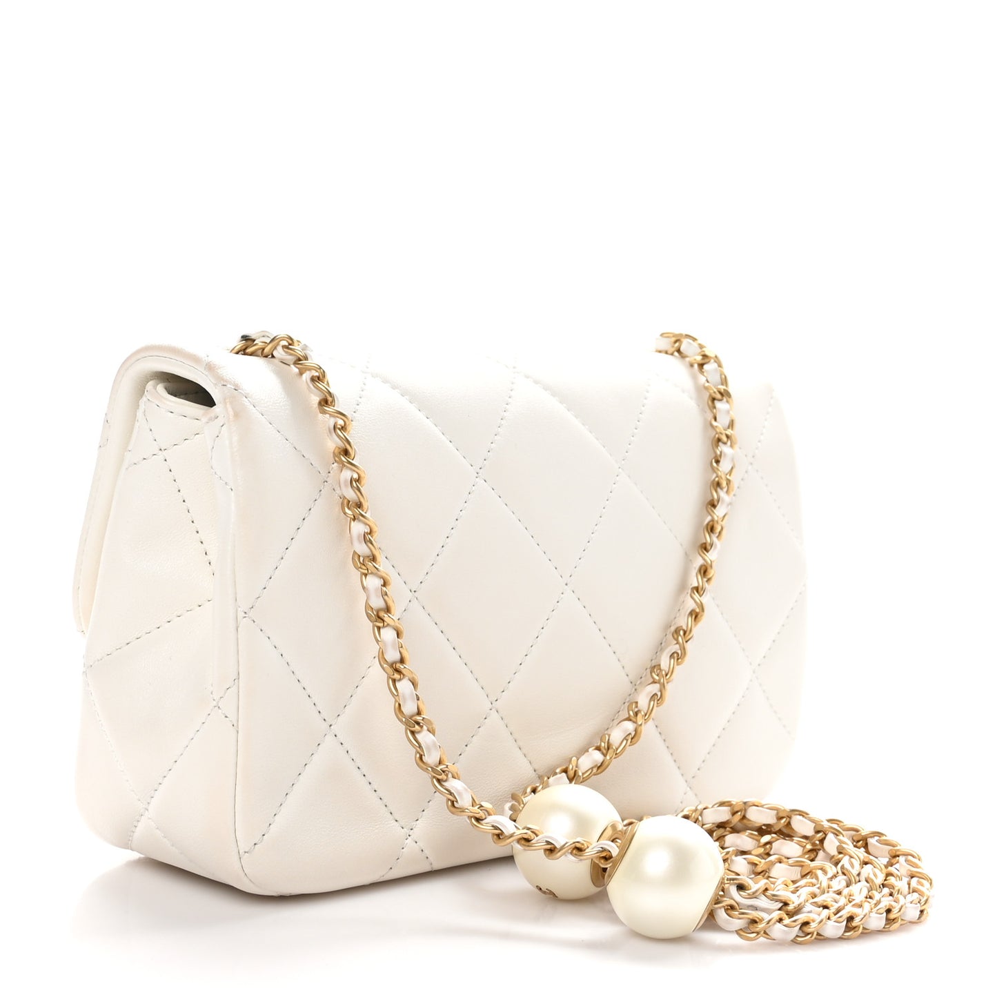 Lambskin Quilted Small Double Pearl Flap White