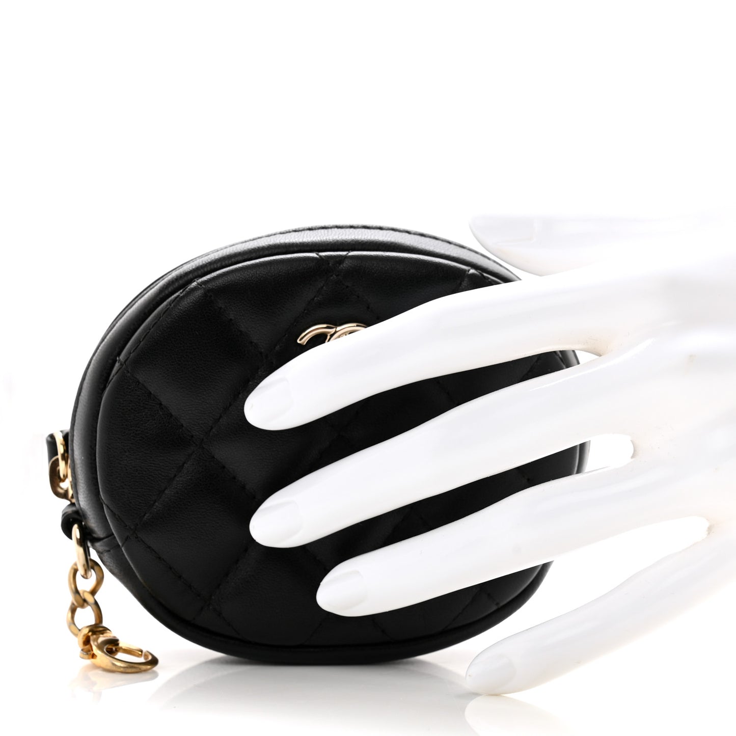 Lambskin Quilted Round Clip On Coin Purse