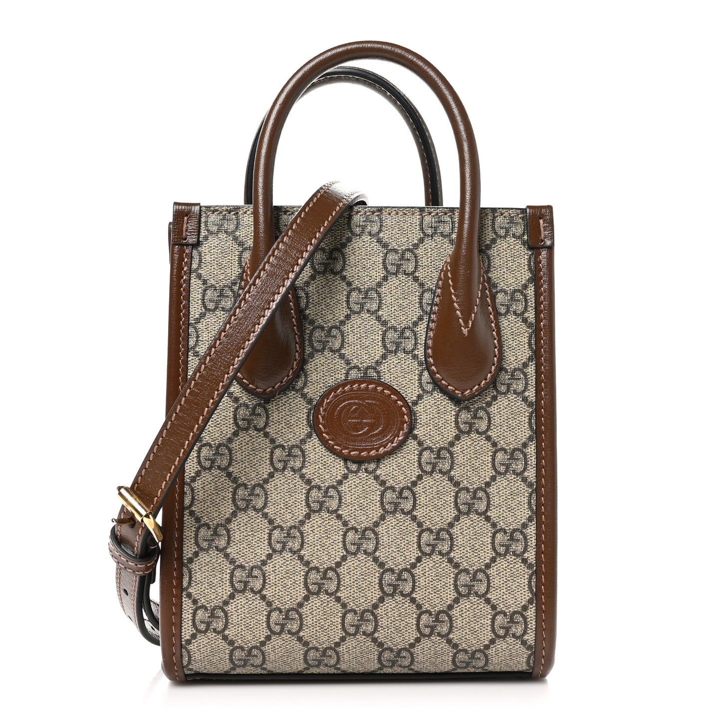 GG Supreme Monogram Azalea Calfskin Mini Retro Interlocking G Tote Bag Beige Ebony Brown Sugar