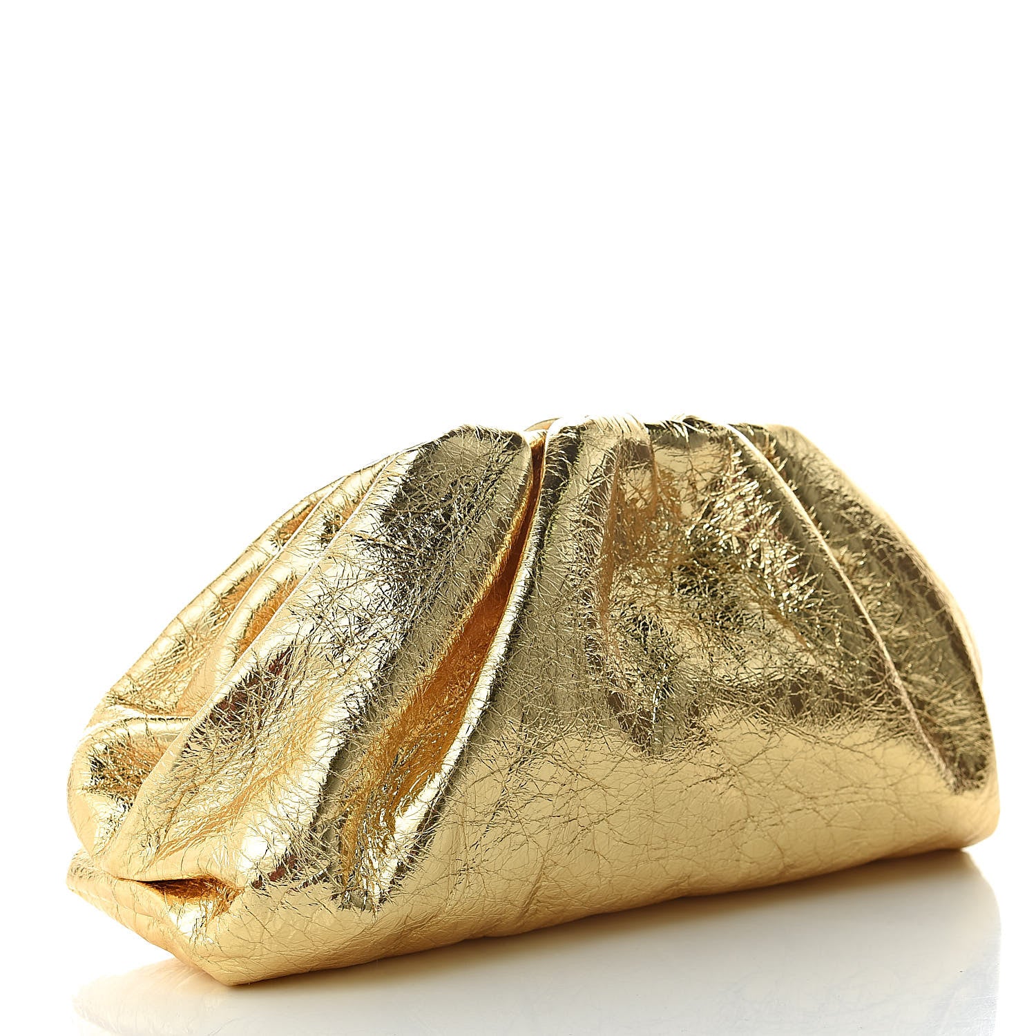 Bottega Veneta Metallic Crinkled Lambskin The Pouch Oversized Clutch Oro 3 of 8
