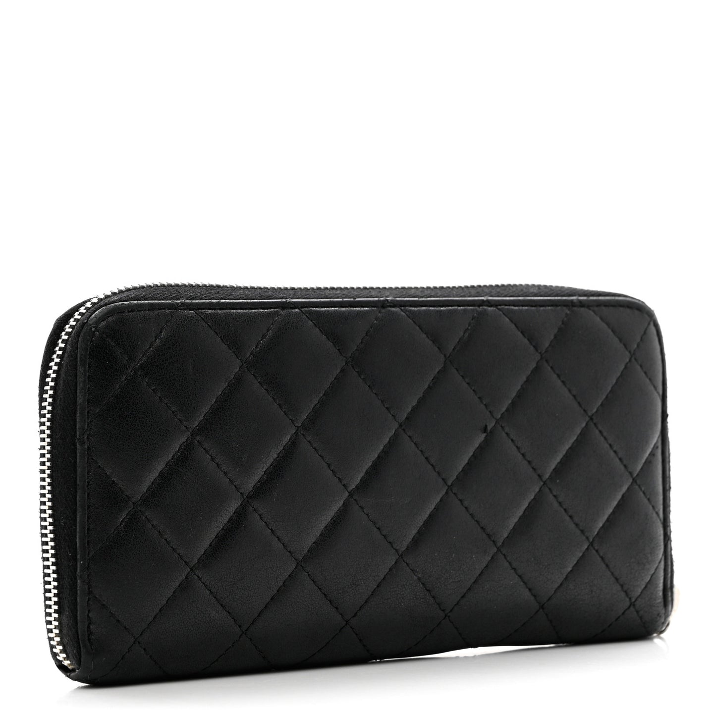 Lambskin Quilted Large Gusset Zip Around Wallet Black