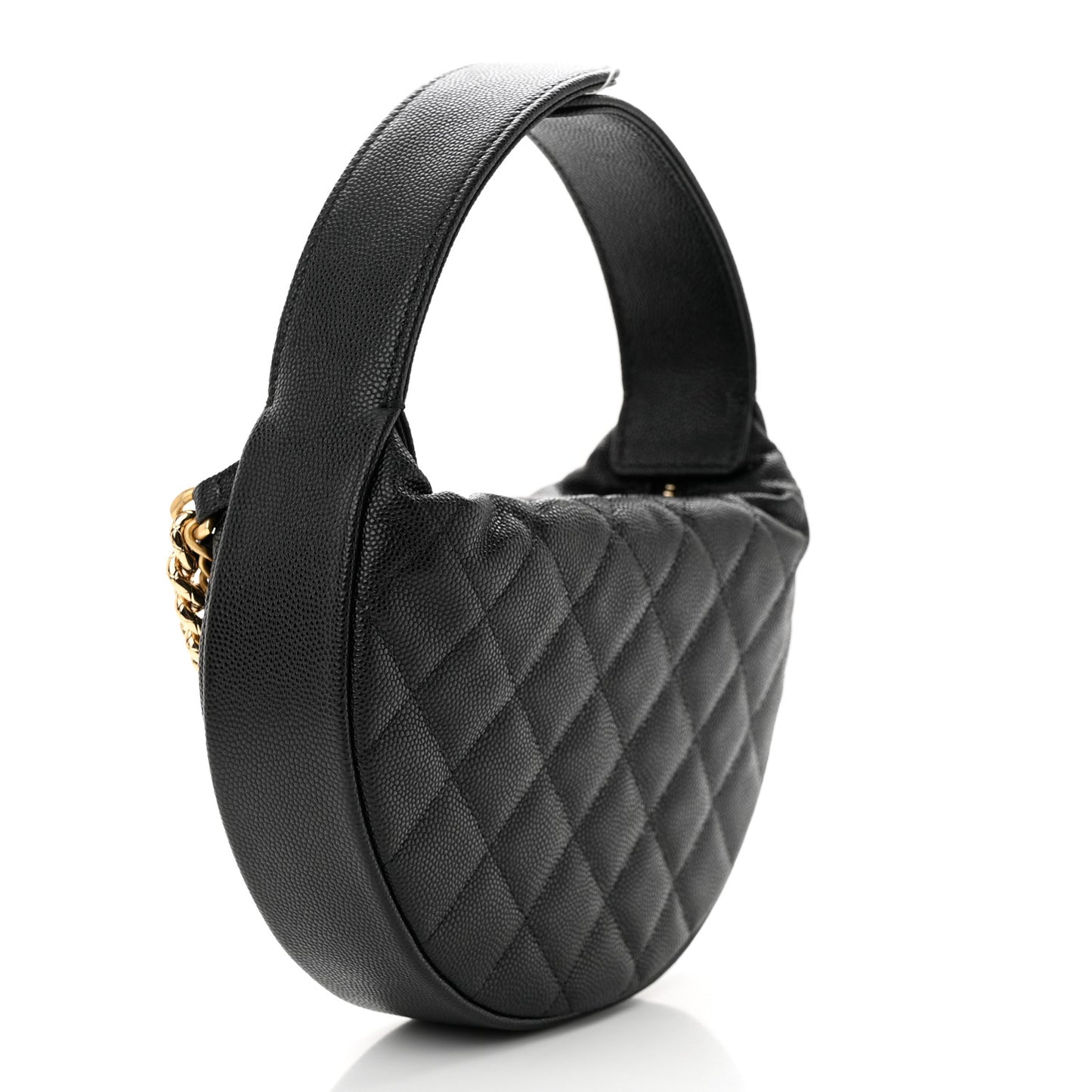 Shiny Caviar Quilted Bow Pouch Hobo Black