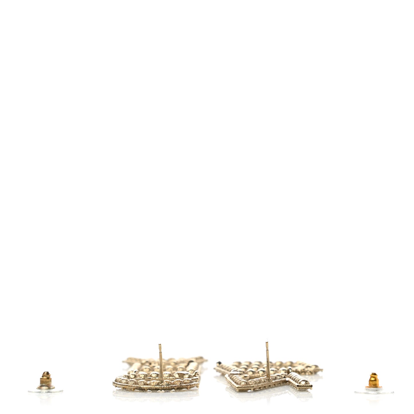 Crystal Cha-Nel Logo Drop Earrings Gold