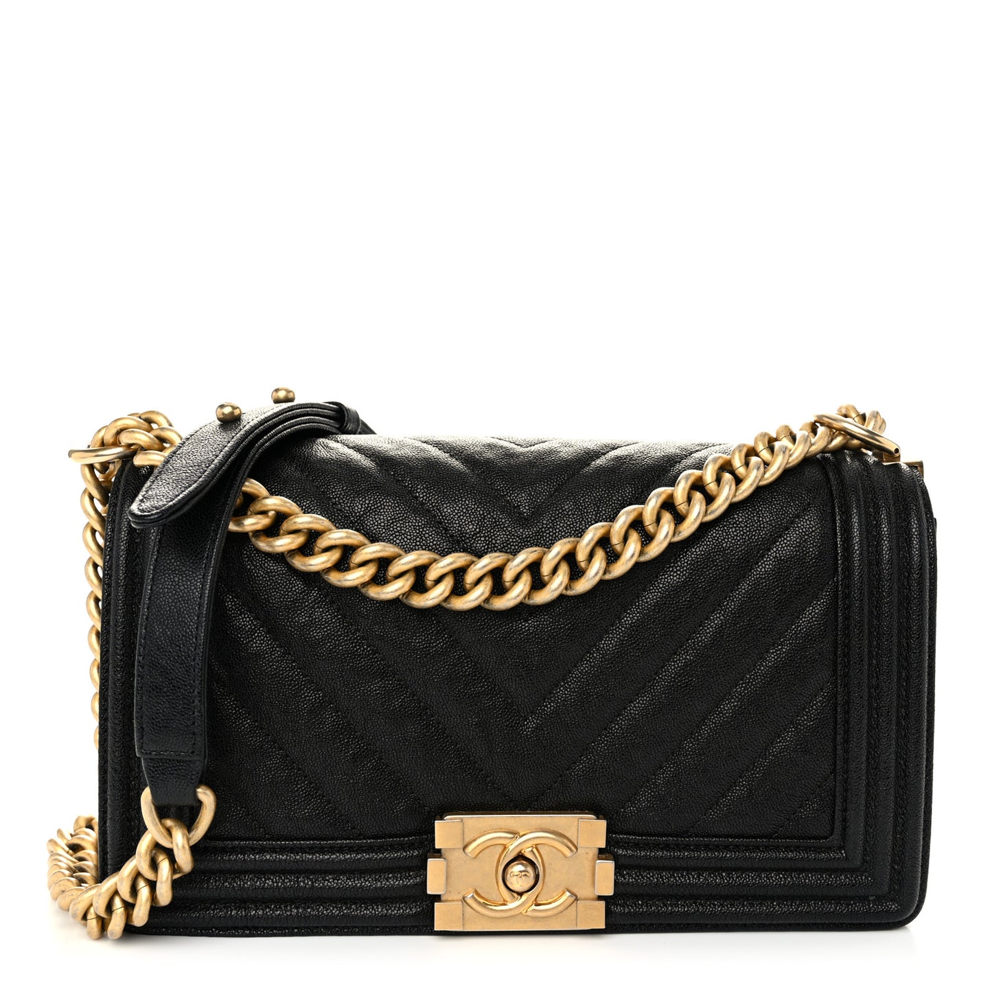 Caviar Chevron Quilted Medium Boy Flap Black