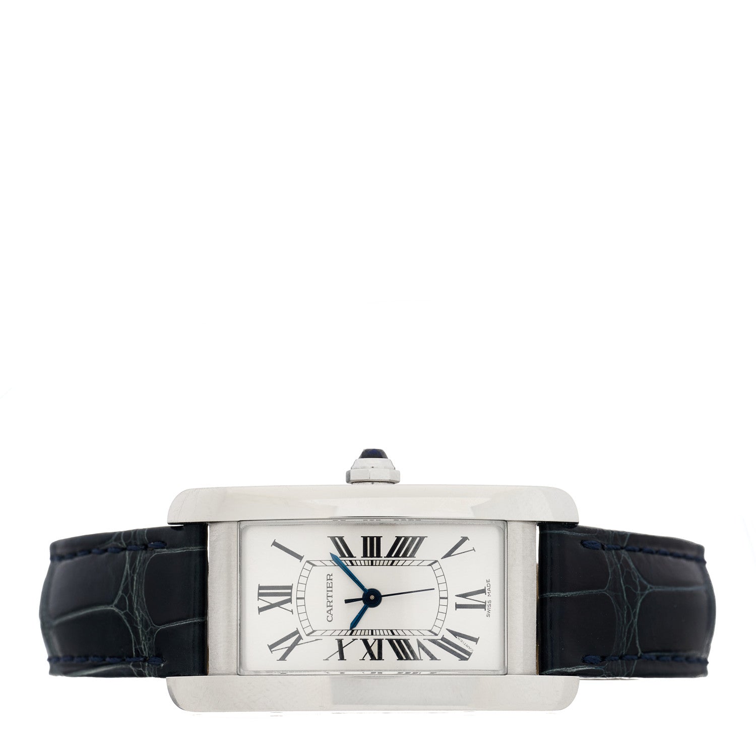 Cartier Stainless Steel Alligator 22mm Tank Americaine Automatic Watch Blue 2 of 5