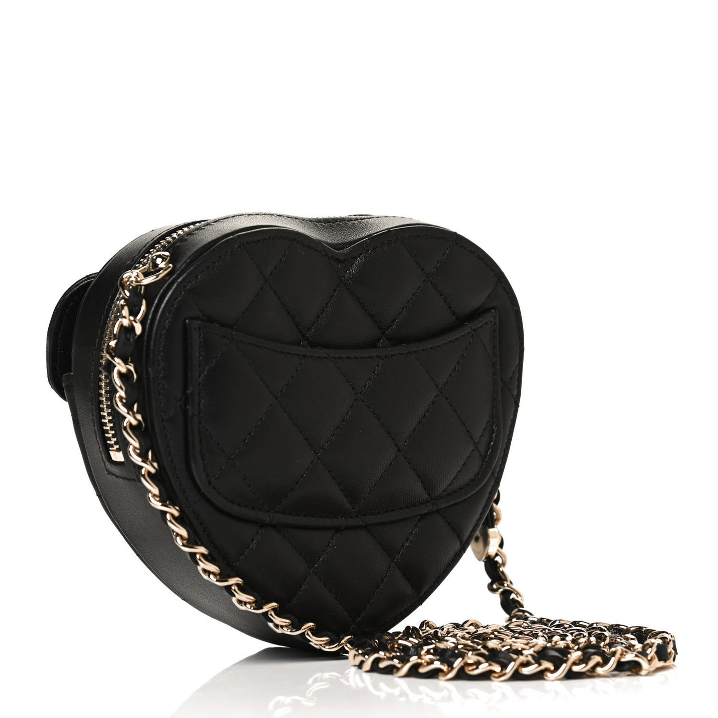 Lambskin Quilted CC In Love Heart Clutch With Chain Black