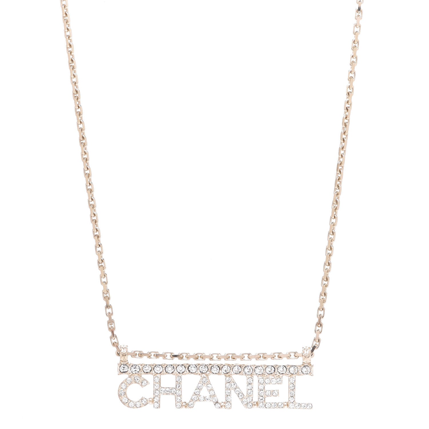 Chanel Metal Crystal Logo Necklace Gold 1 of 6