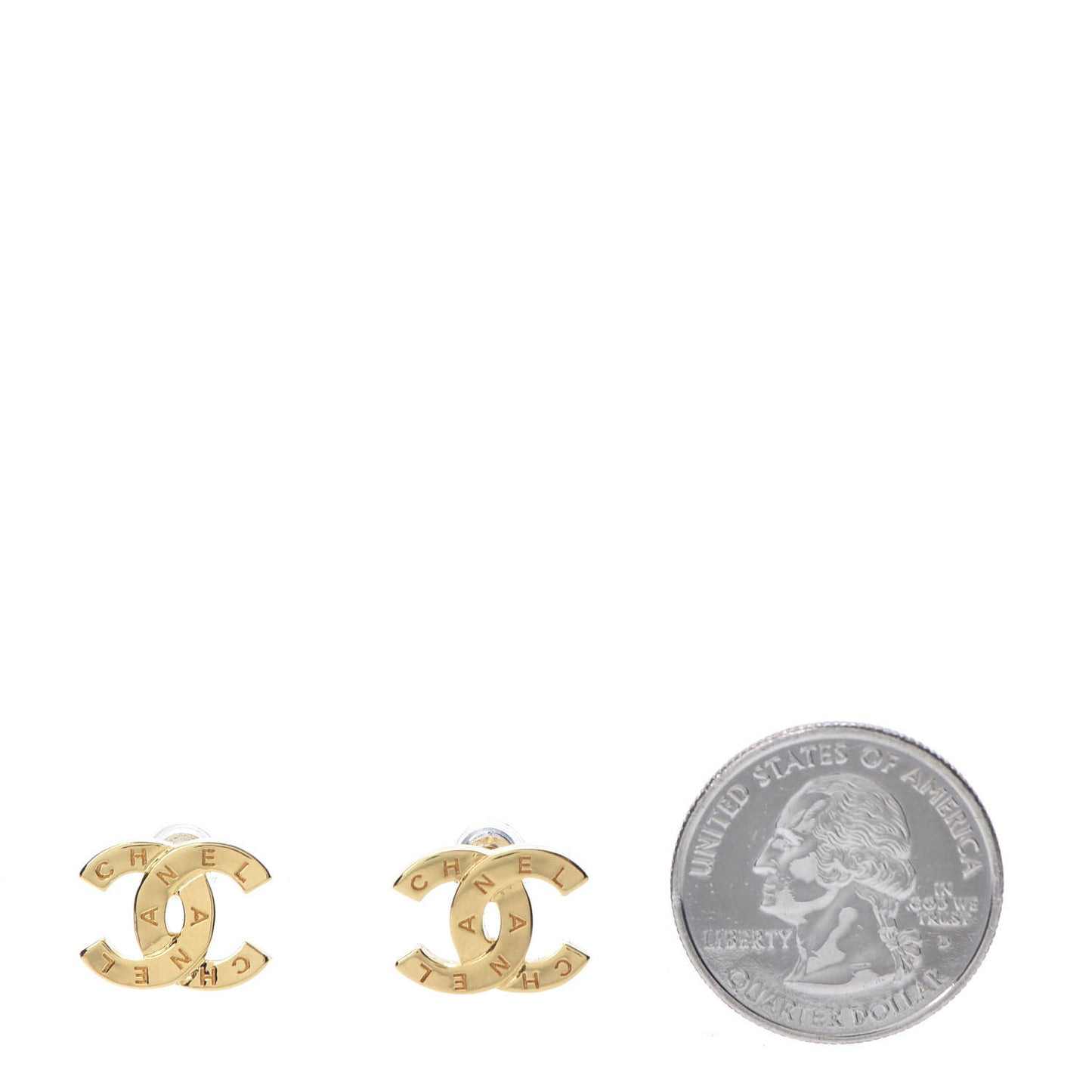 Metal CC Paris Button Stud Earrings Gold