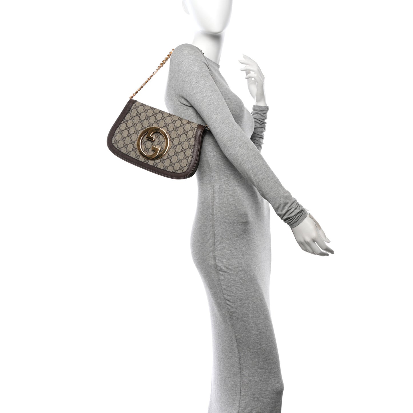 GG Supreme Monogram Textured Dollar Calfskin Blondie Chain Shoulder Flap Bag Beige Ebony New Acero