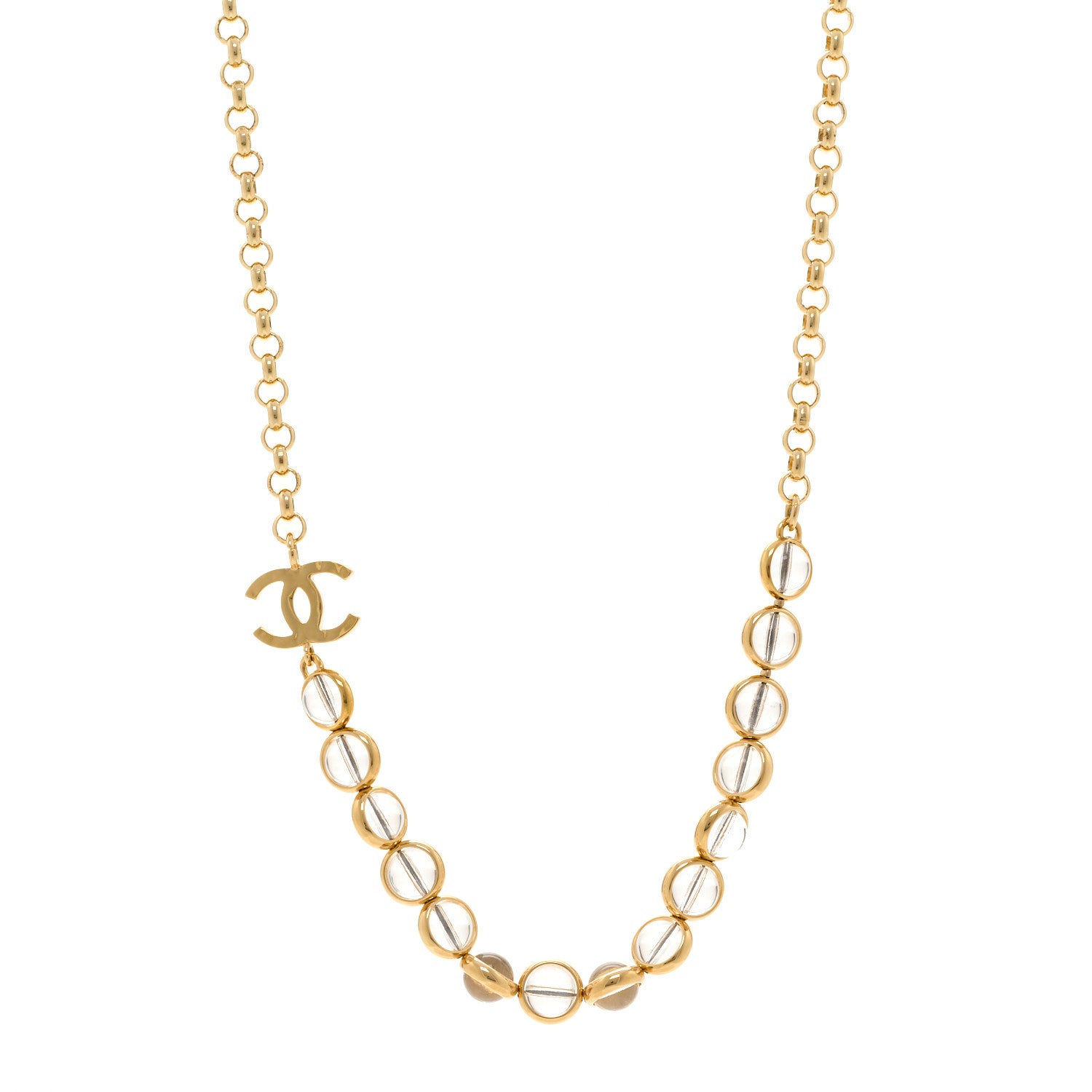 Chanel Metal Crystal CC Long Necklace Gold 1 of 6