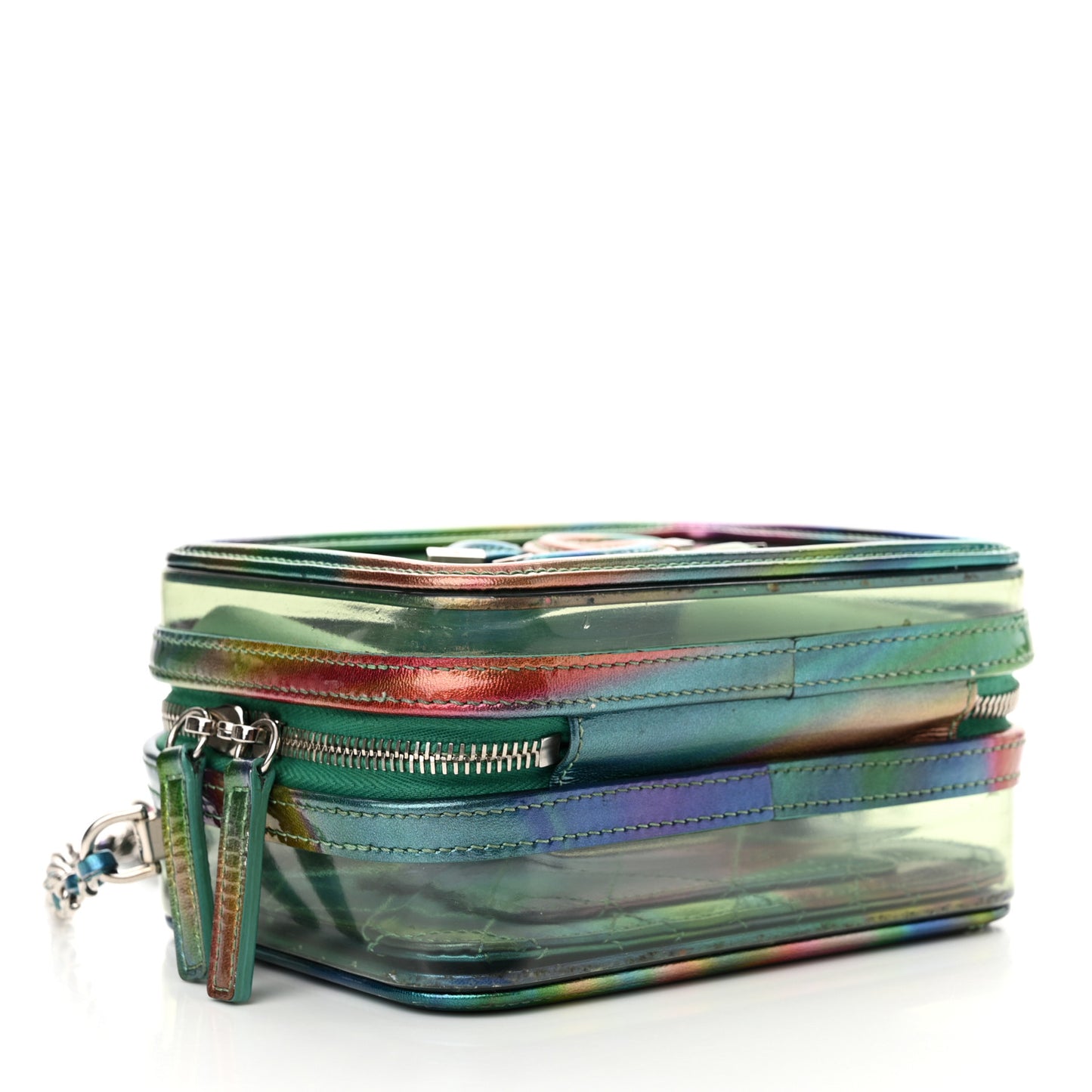 PVC Patent Calfskin Patent Lambskin Small CC Vanity Case Green