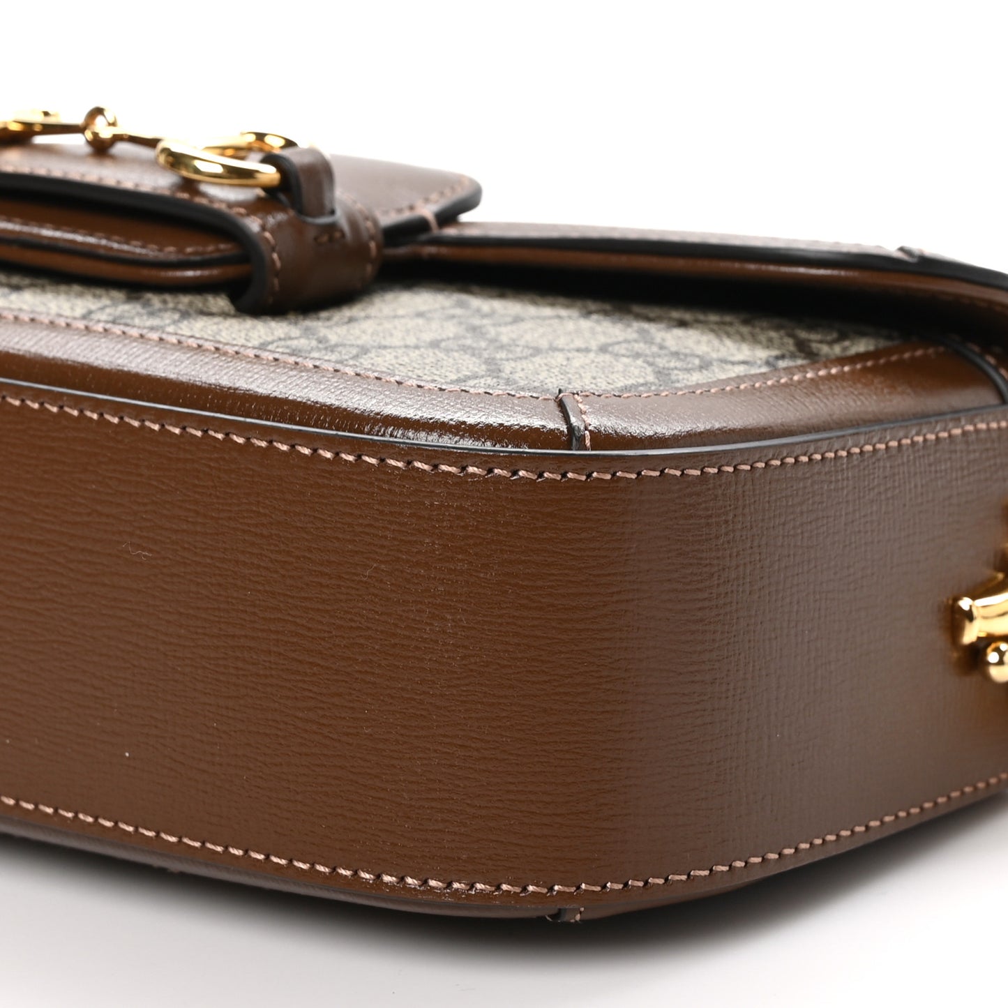 GG Supreme Monogram Small Horsebit 1955 Chain Shoulder Bag Beige Ebony Brown Sugar