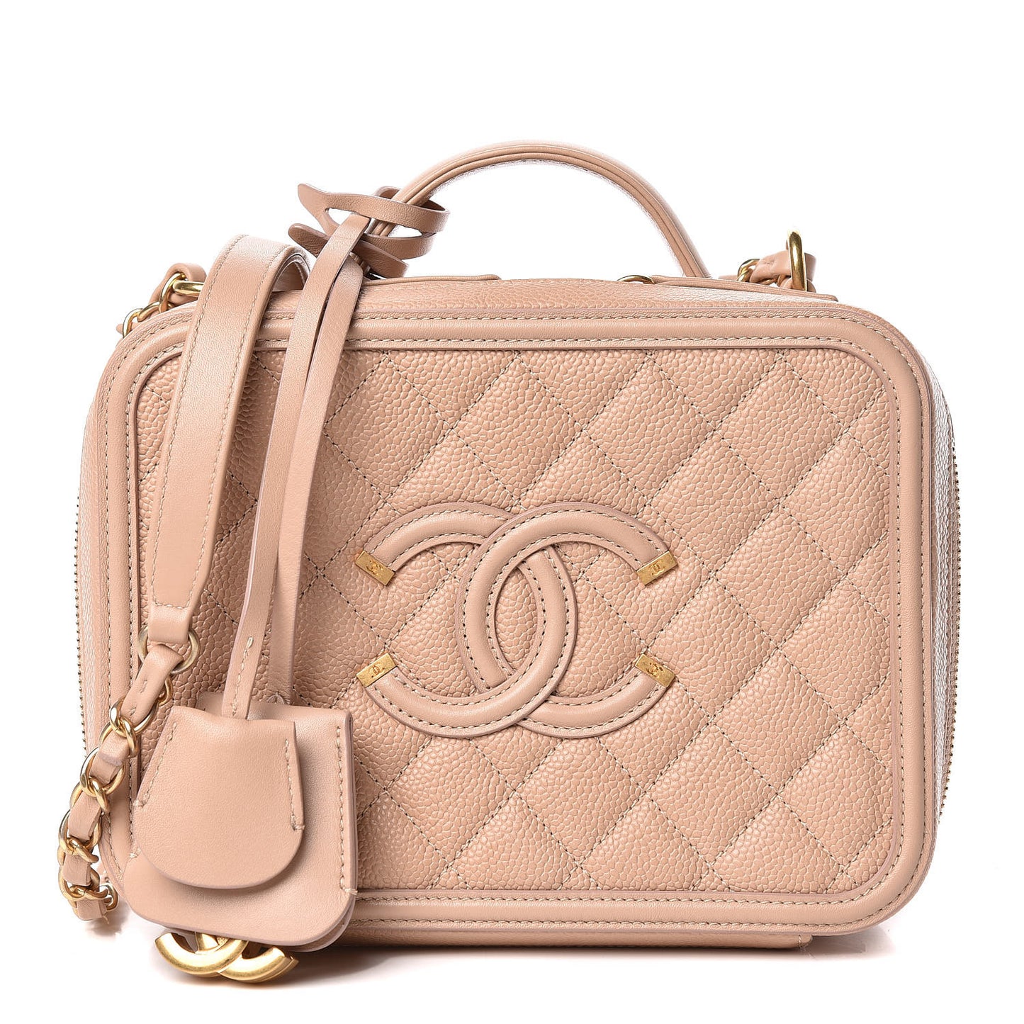 Caviar Quilted Medium CC Filigree Vanity Case Beige