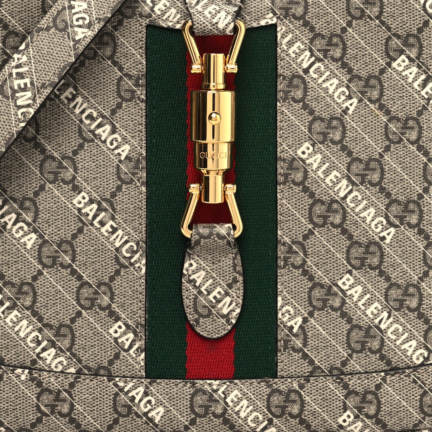 Gucci X BALENCIAGA GG Supreme Monogram Striped Logo Print Web Small Jackie 1961 Hobo Beige Ebony Mystic White 8 of 10