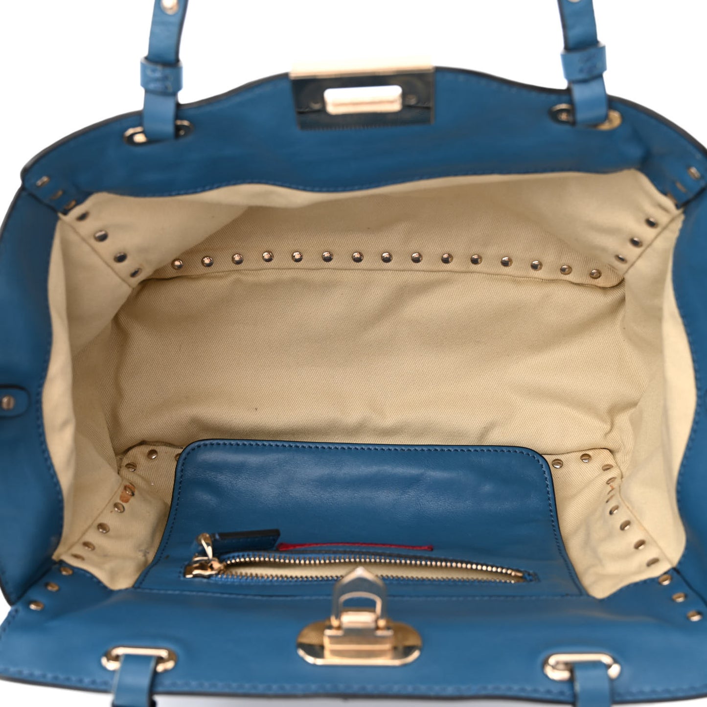 Vitello Small Rockstud Tote Blue Delft