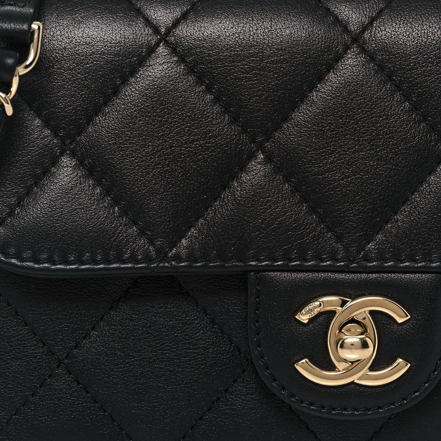 Calfskin Quilted Small Top Handle Flap Black