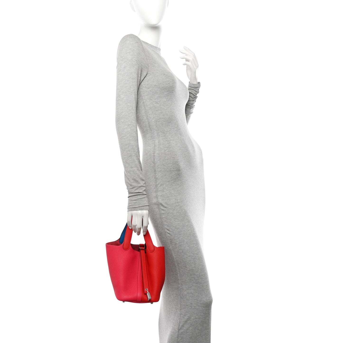 Taurillon Clemence Tri-Color Picotin Lock 18 PM Rouge Coeur Rose Extreme Bleu Zanzibar