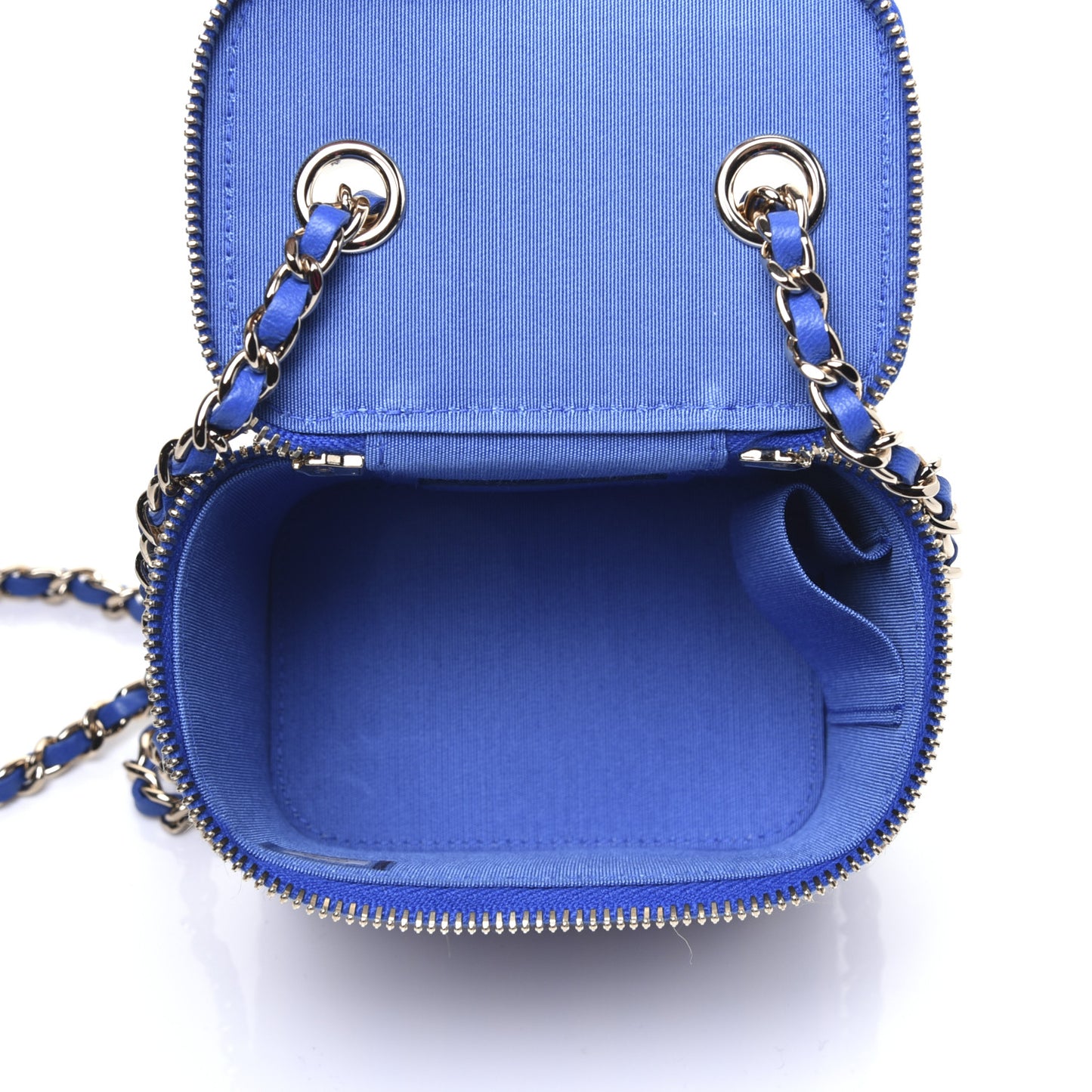 Raffia Jute Striped Mini Vanity Case With Chain Blue Beige