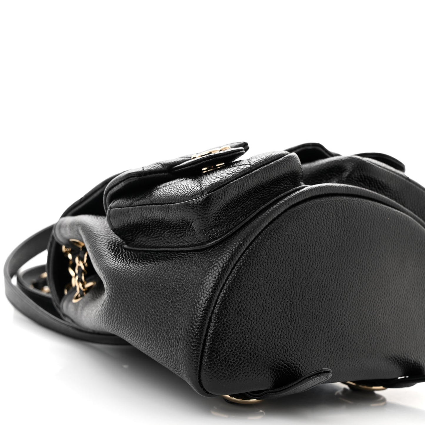 Shiny Caviar Quilted Small Duma Pockets Drawstring Backpack Black