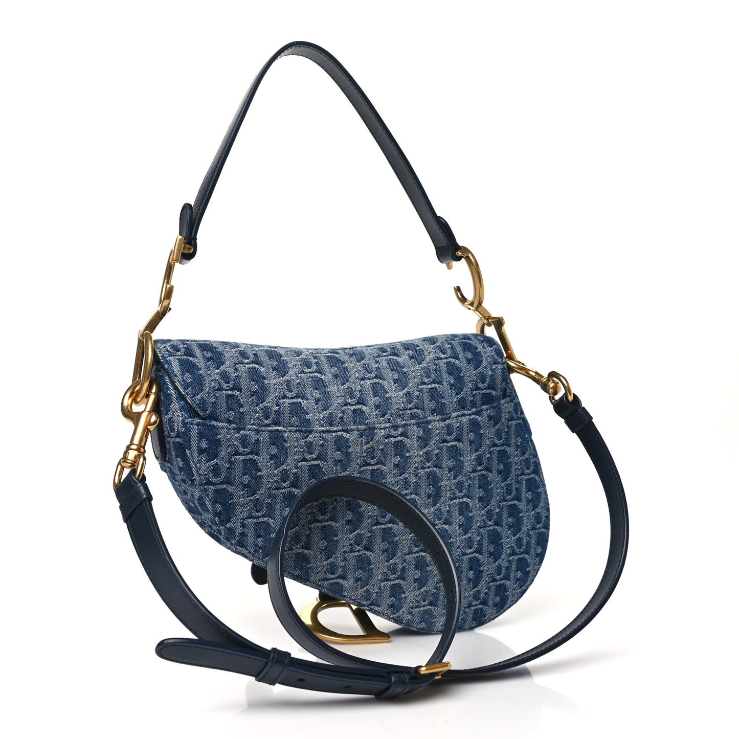 Denim Oblique Jacquard Saddle Bag With Strap Blue