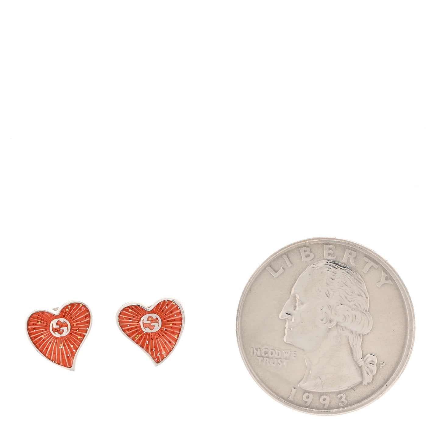 Sterling Silver Enamel Interlocking G Heart Stud Earrings Red