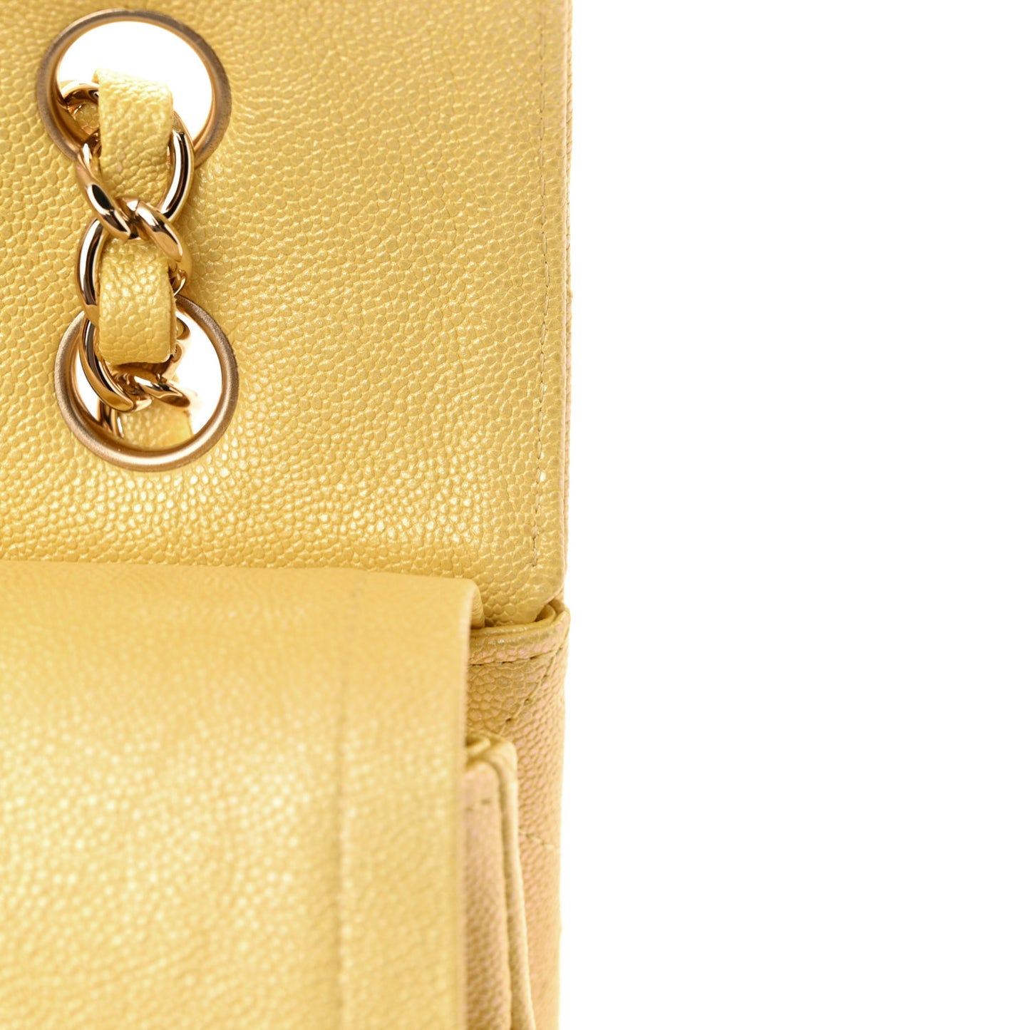 Iridescent Caviar Quilted Medium Double Flap Yellow