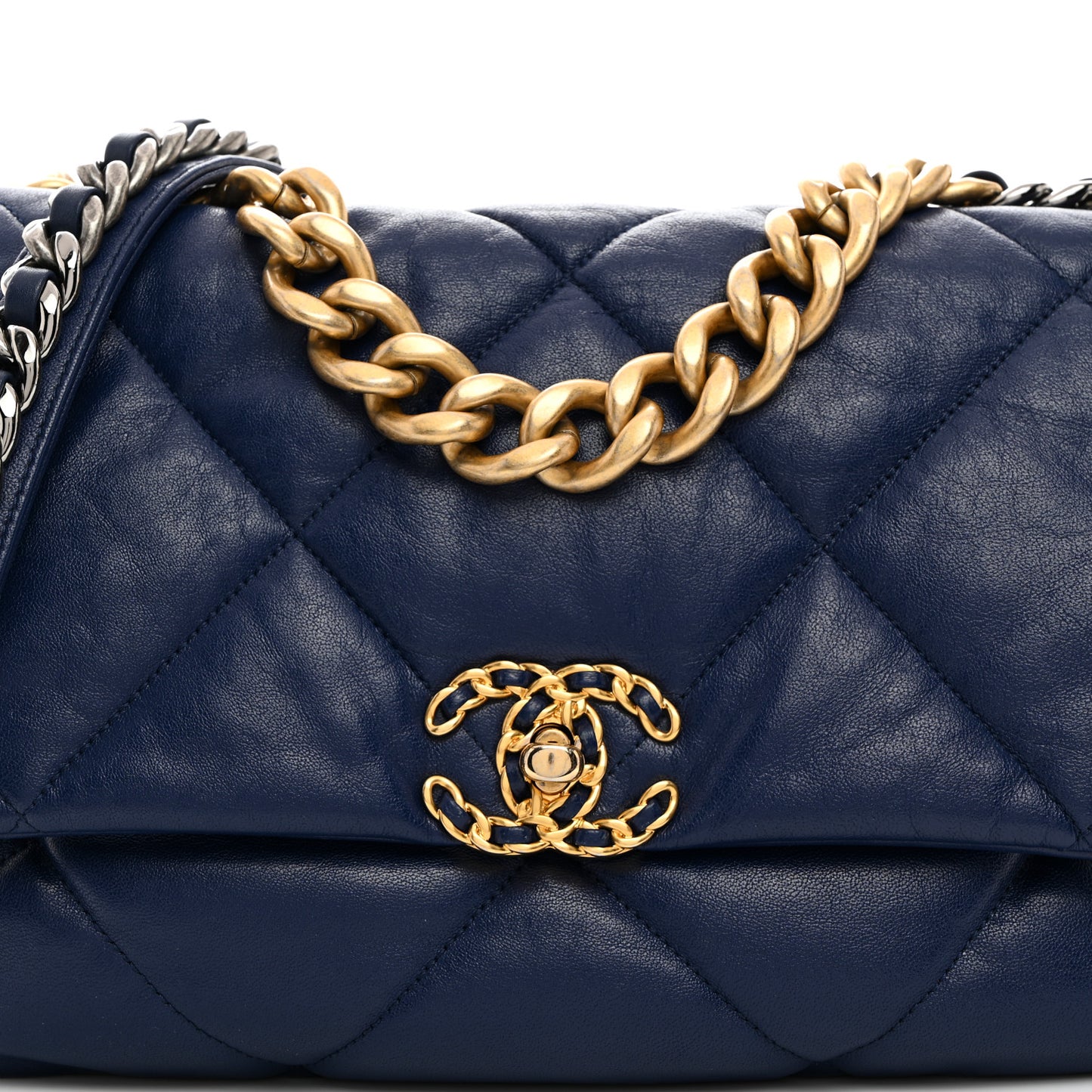 Goatskin Quilted Large Chanel 19 Flap Navy Blue