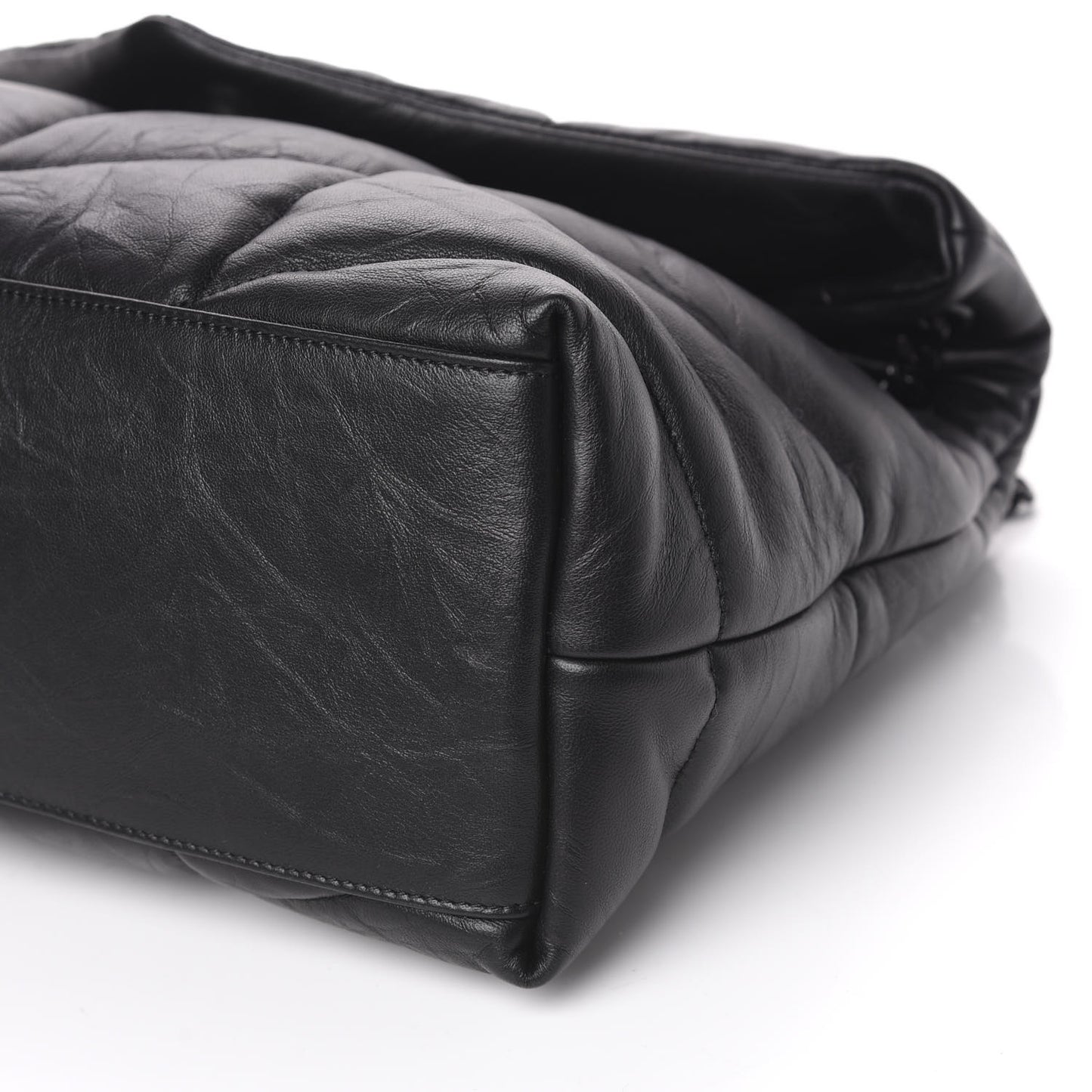 Lambskin Quilted Medium Loulou Puffer Monogram Chain Satchel Black