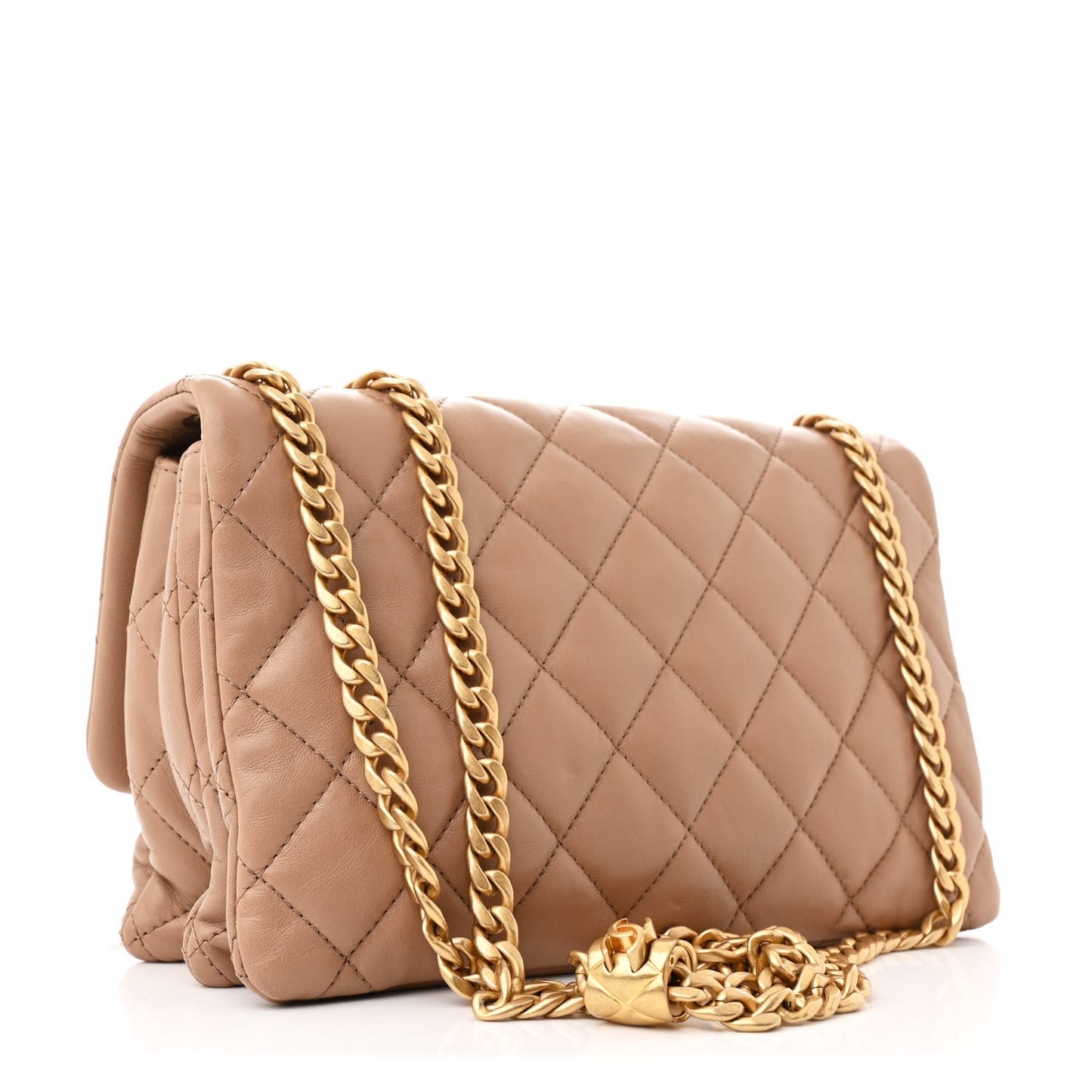 Lambskin Quilted Medium Pillow Crush Flap Beige