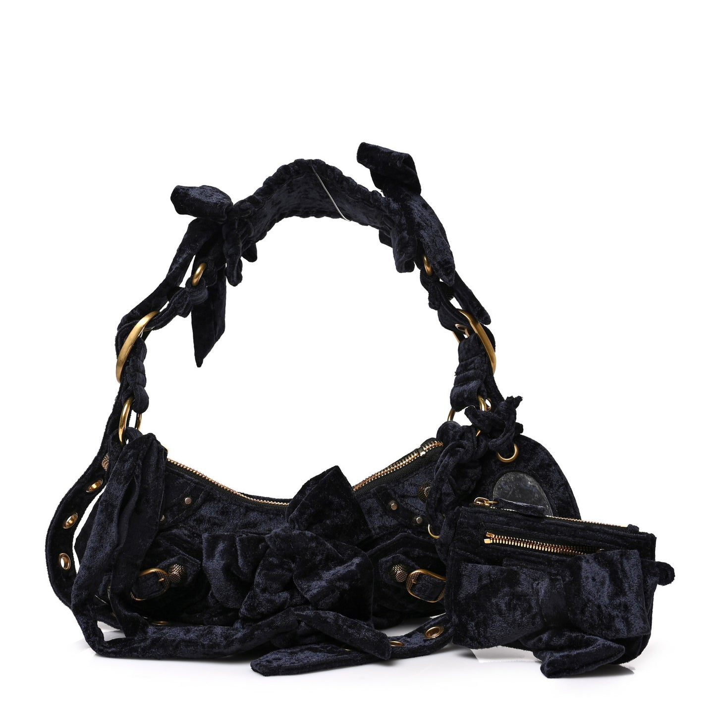 Crushed Velvet Le Cagole Shoulder Bag XS Navy
