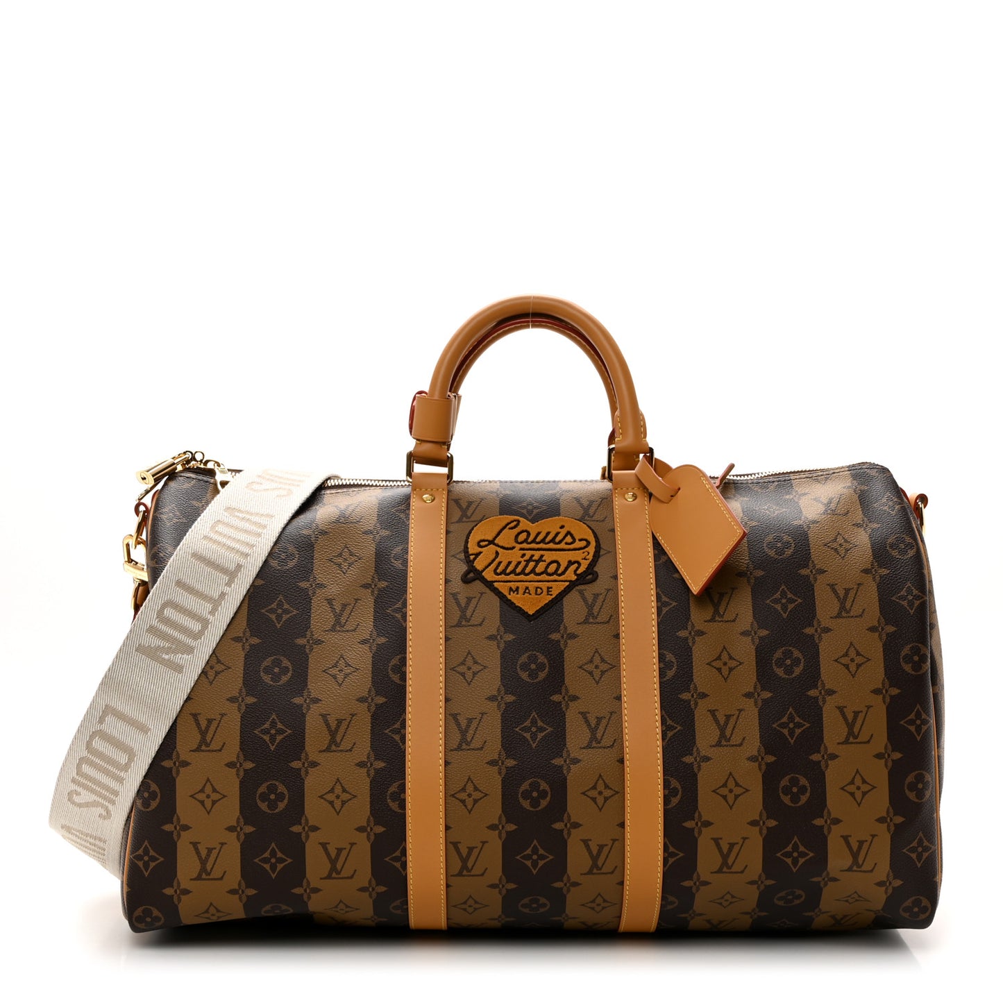 X NIGO Reverse Monogram Stripe Keepall Bandouliere 50 Brown