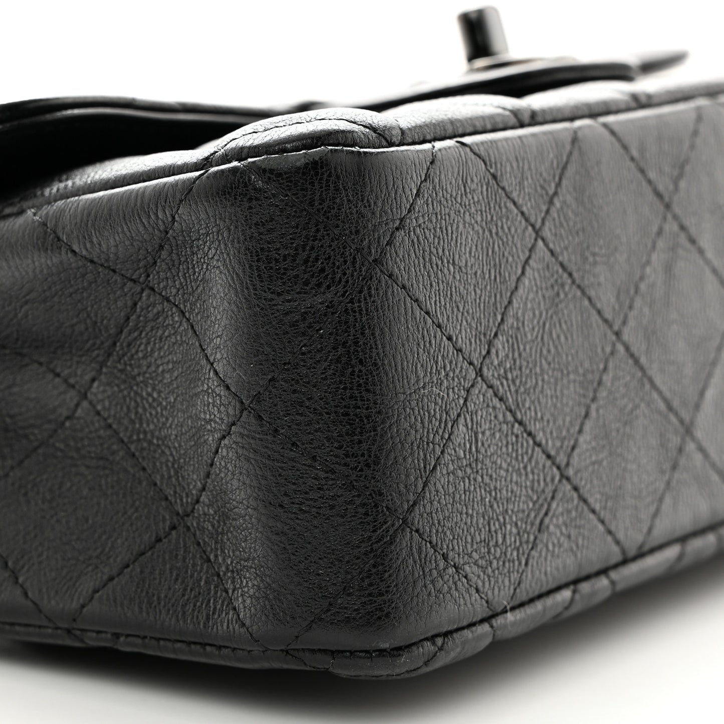 Crumpled Calfskin Quilted Mini Rectangular Flap So Black