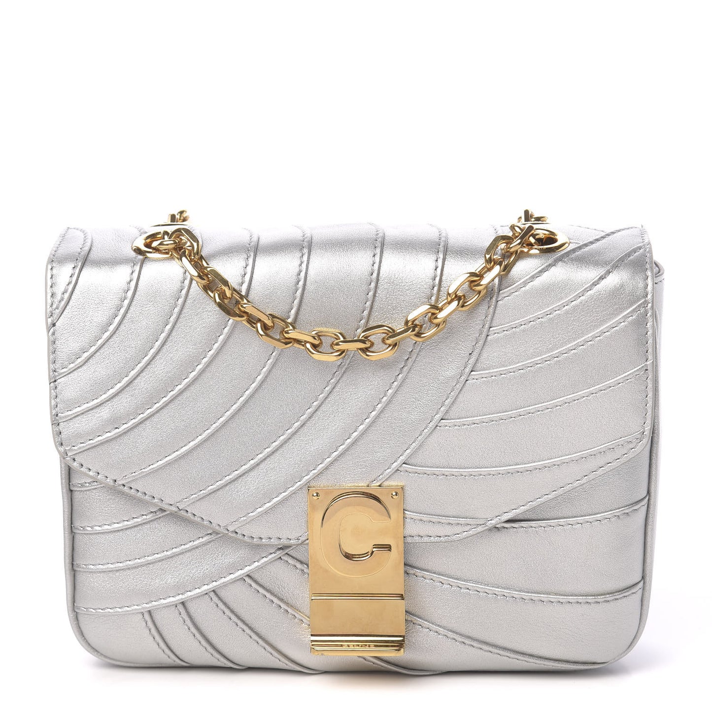 Metallic Calfskin Small Patchwork C Bag Silver