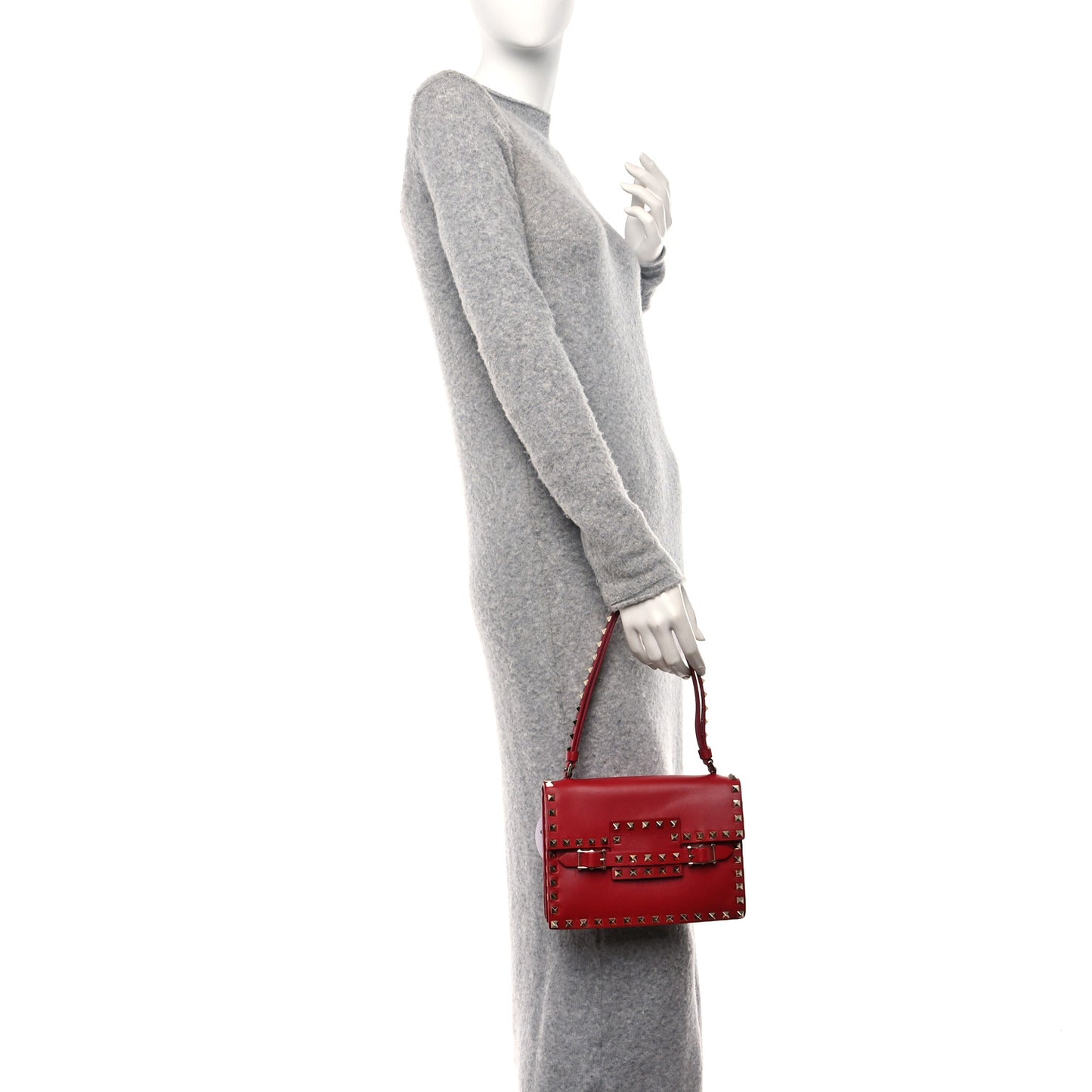 Calfskin Rockstud Flap Shoulder Bag Rosso Valentino