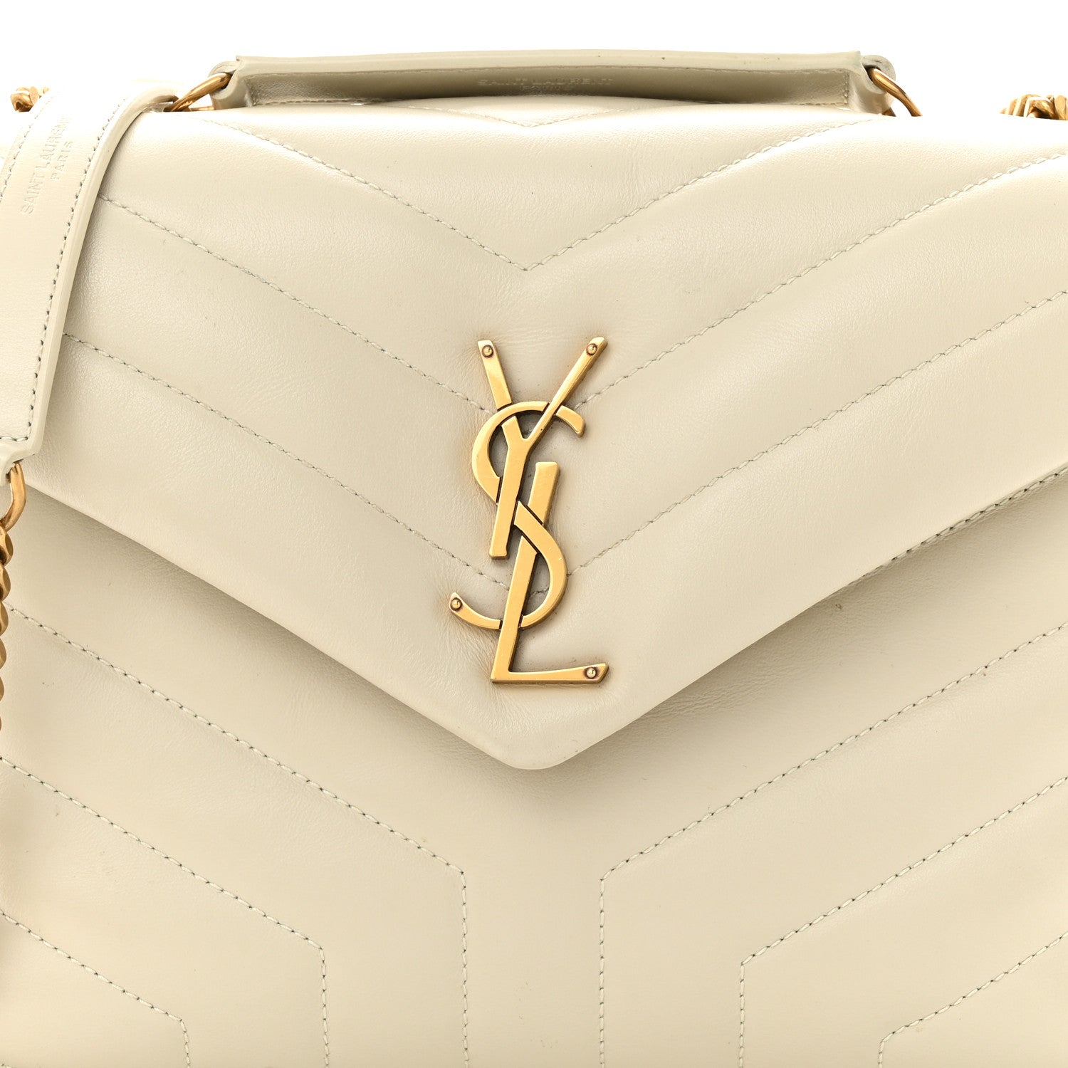 Saint Laurent Calfskin Y Quilted Monogram Small Loulou Chain Satchel Crema Soft 8 of 13