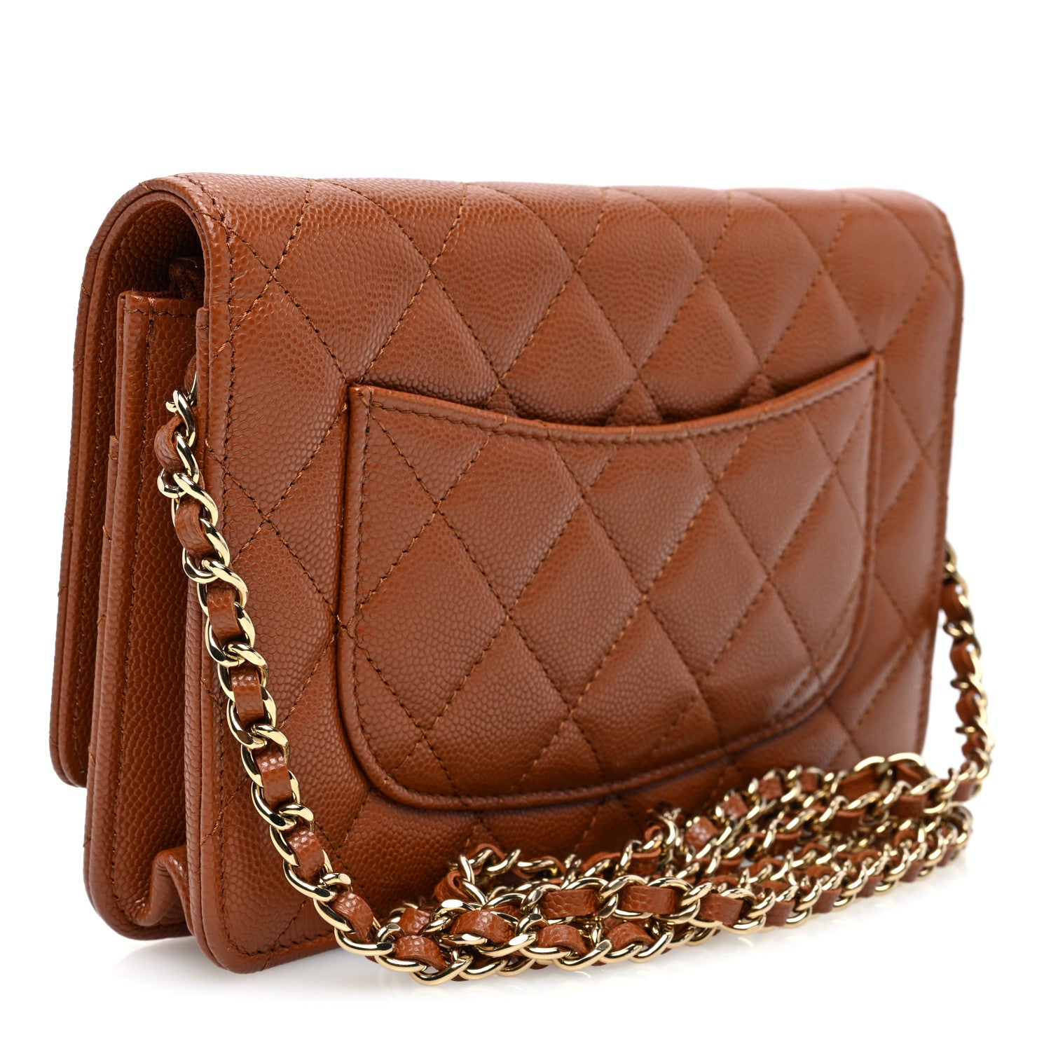 Chanel Shiny Caviar Quilted Strass Wallet On Chain WOC Light Brown 3 of 11