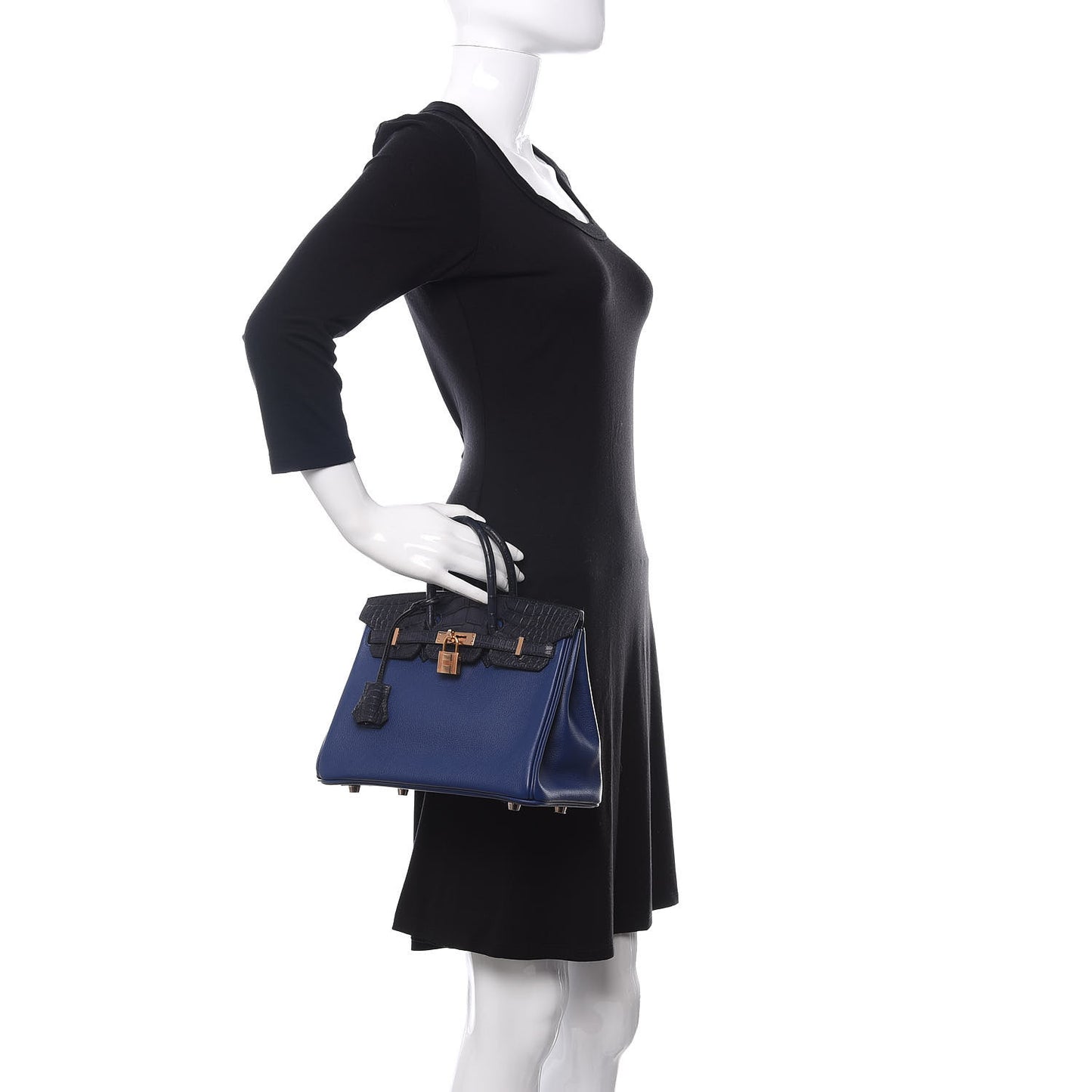 Taurillon Novillo Matte Alligator Birkin Touch 25 Bleu Saphir Marine