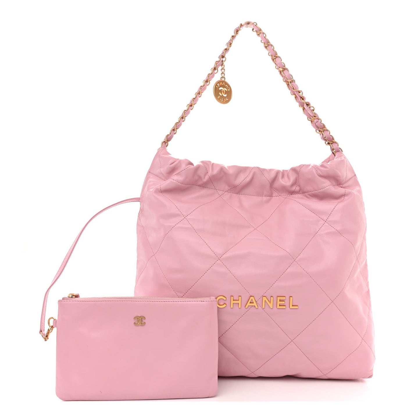Shiny Calfskin Quilted Chanel 22 Pink