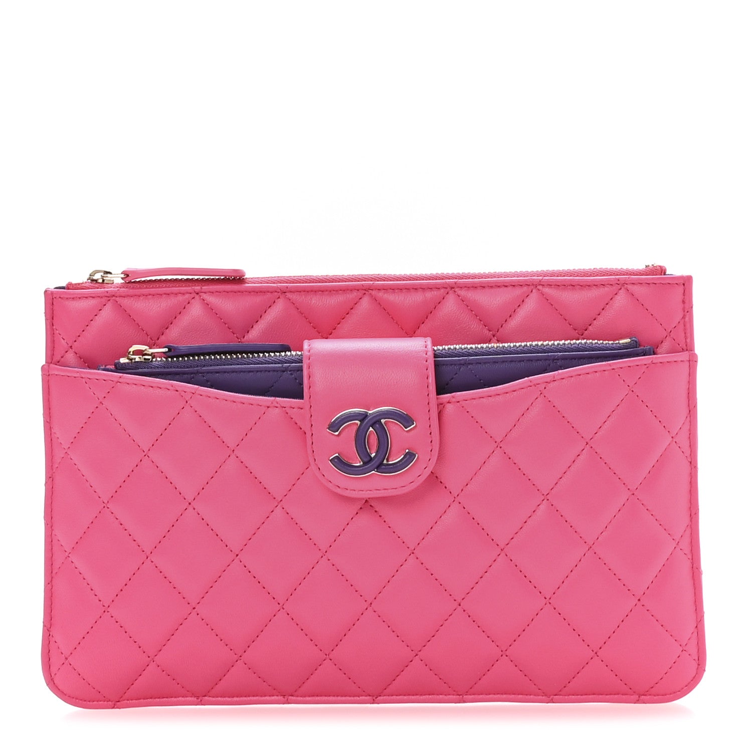 Chanel Lambskin Quilted Sunset Boulevard Pouch Case Pink Purple