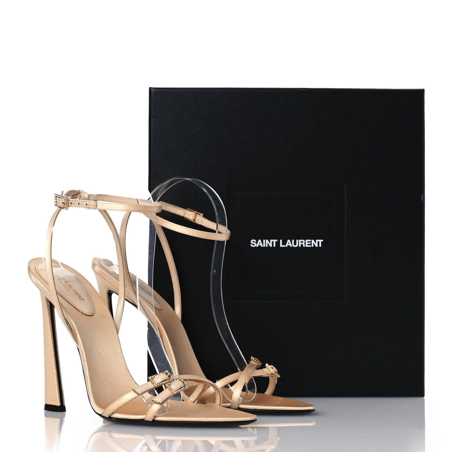 Calfskin Satin Crystal Gippy 110 Sandals 41 Soft Nude
