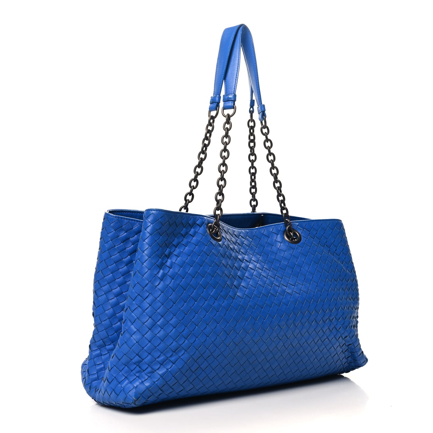 Nappa Intrecciato Large Classic Chain Strap Tote Signal Blue