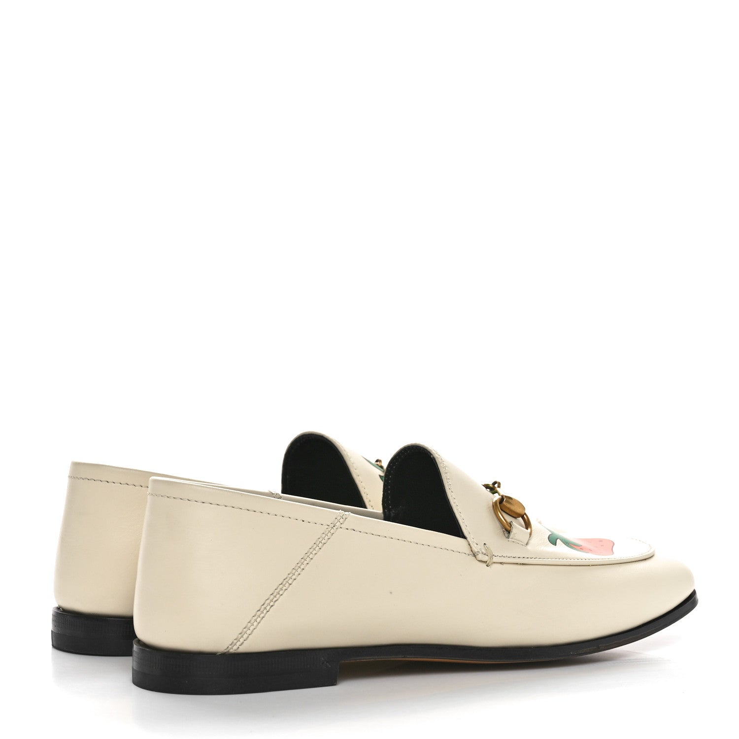 Gucci Calfskin Taste Strawberry Womens Brixton Horsebit Loafers 35 Ivory Red 4 of 8