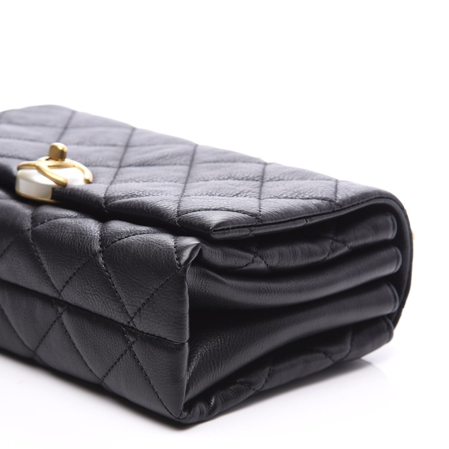 Calfskin Quilted Accordion Pearl CC Flap Bag Black