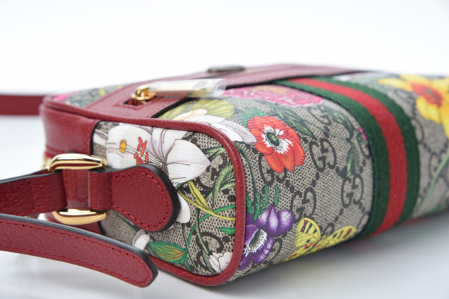 GG Supreme Monogram Flora Web Mini Ophidia Shoulder Bag Red