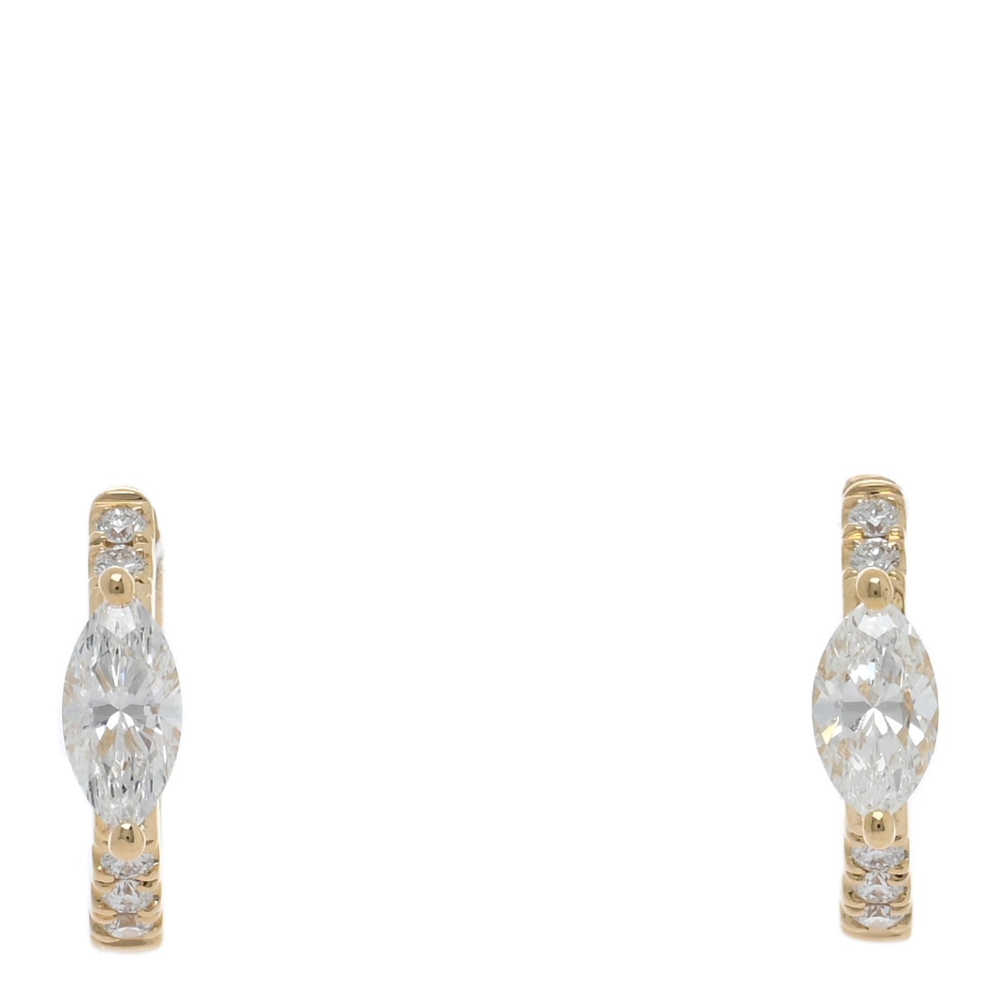 18K Yellow Gold Diamond Marquise Center Huggie Earrings