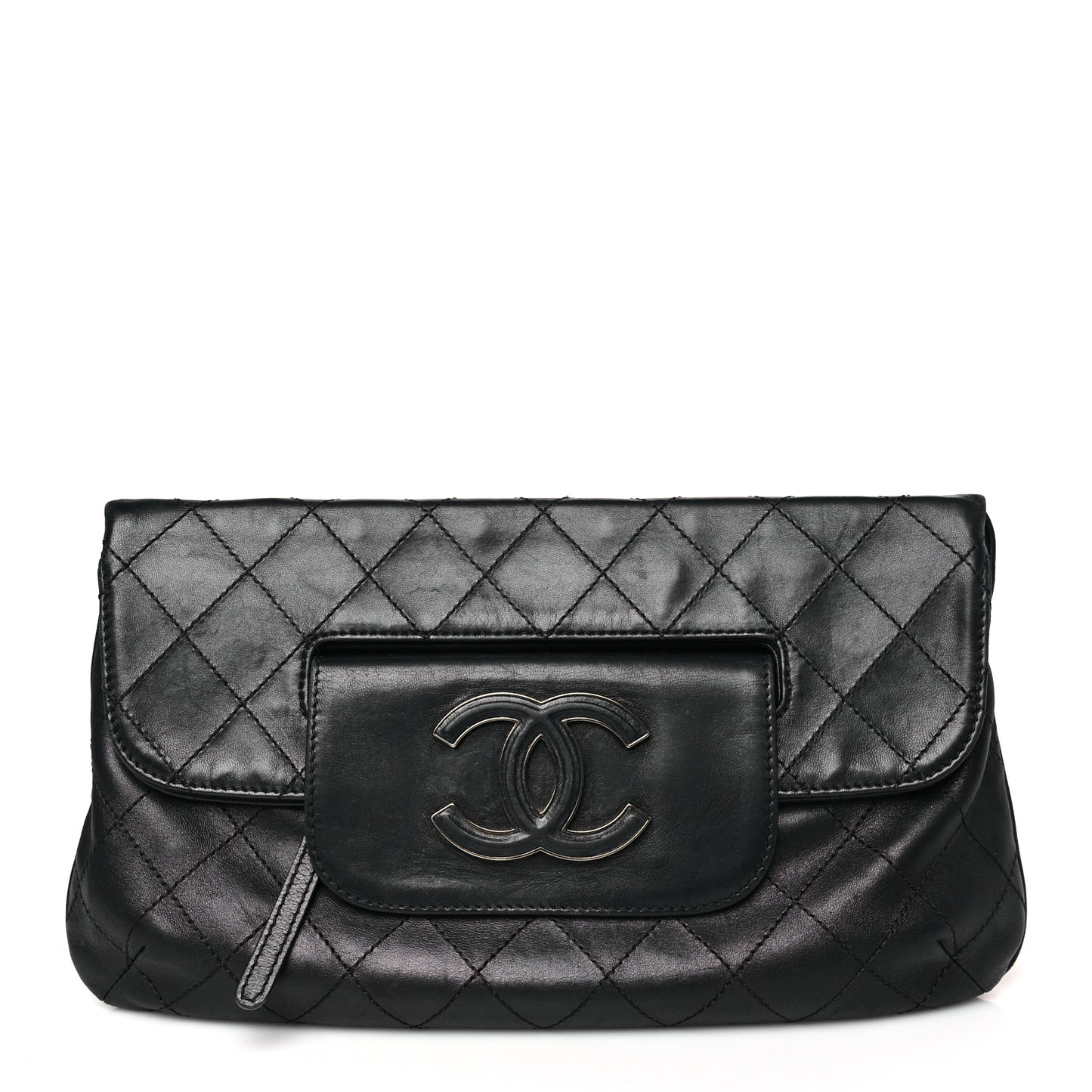 Lambskin Diamond Stitch Convertible Clutch Black